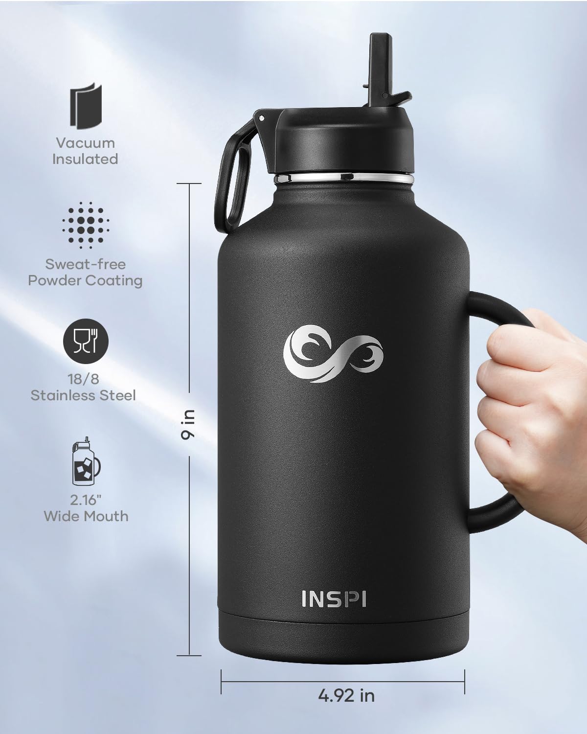 Inspi Insulated Water Bottle 64Oz With Handle, Double Wall Vacuum Stainless Steel Water Bottles