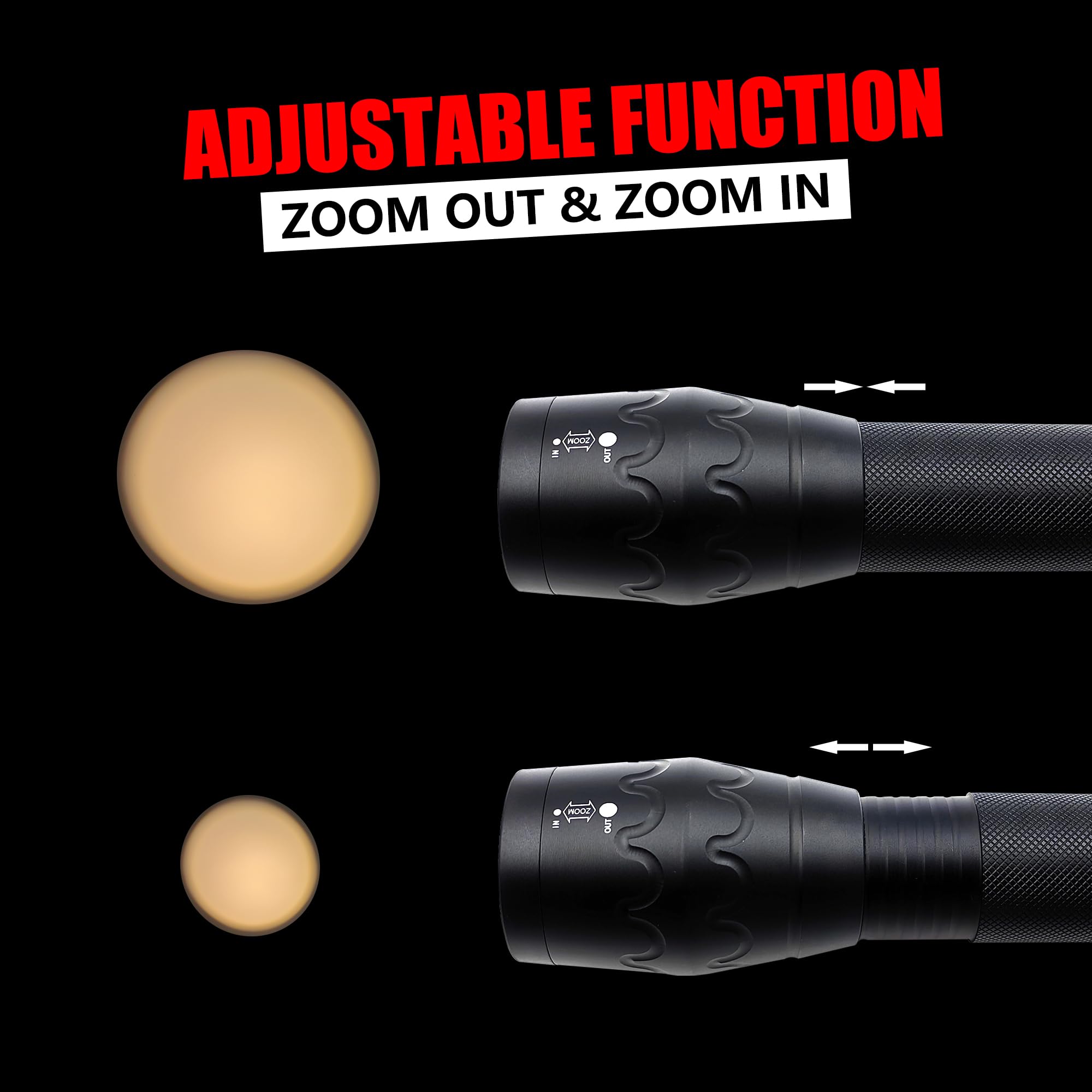 Fadomall Warm Light Led Flashlight Single Mode Zoomable Flashlights For Sleep Aid, Dog Walking, Reading, Night Vision, 2 Pack