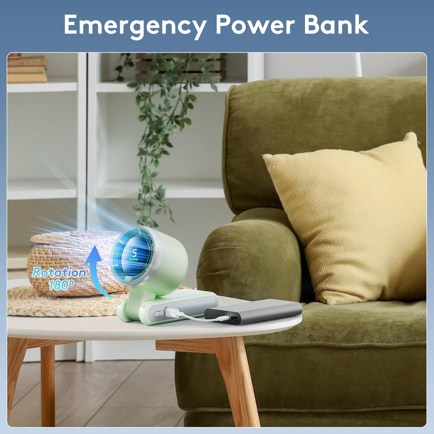 Portable Handheld Mini Fan, Foldable Powerful Winds Turbo Fan, 9000Mah Battery & 50000Rpm Speed, Usb