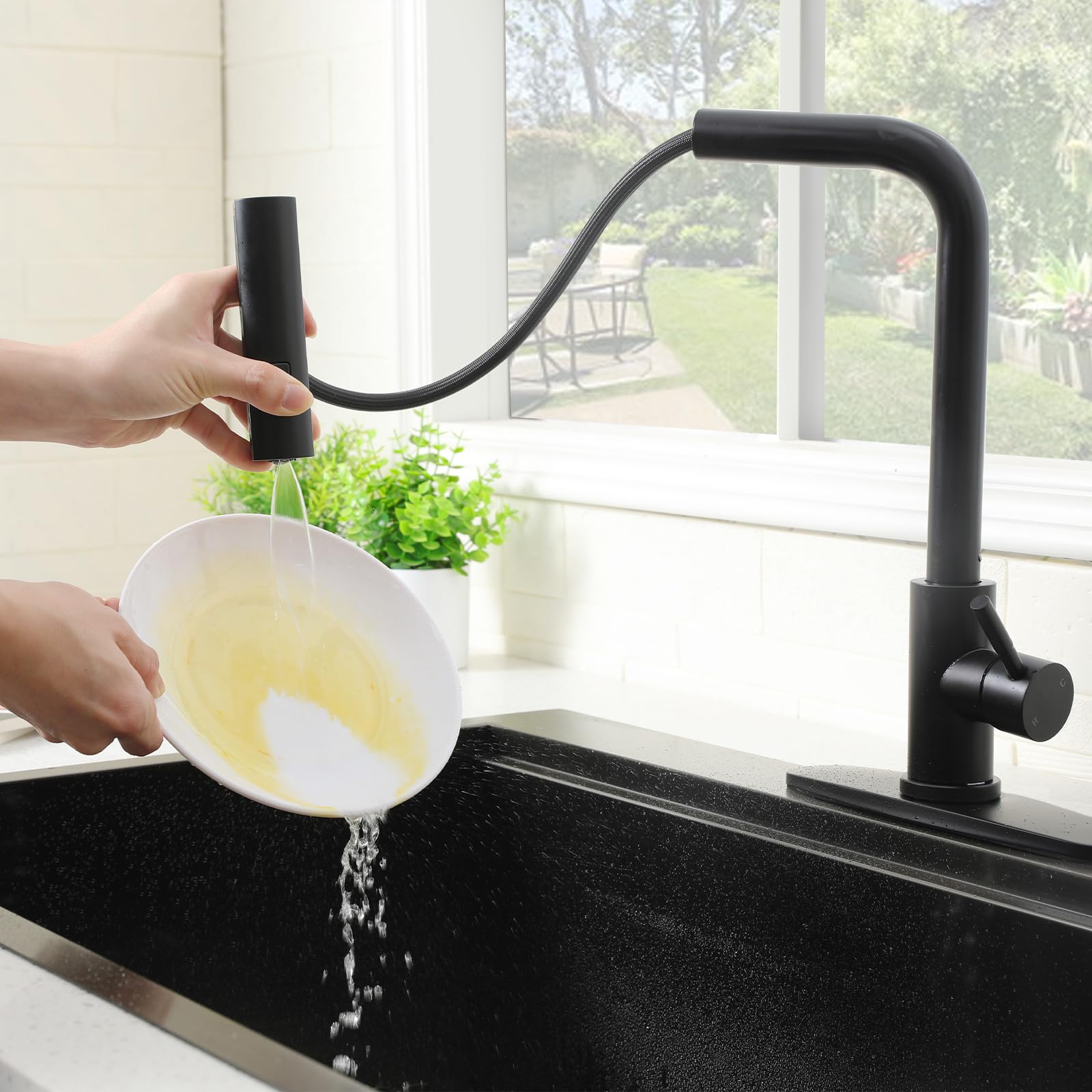 Hotis Home Hotis Black Kitchen Faucets With Pull Down Sprayer, Stainless Steel Single Handle Matte Black Kitchen Sink Faucet, Sink Faucet For Farmouse Camper Rv Bar, Suitable For 1 Or 3 Hole Installation