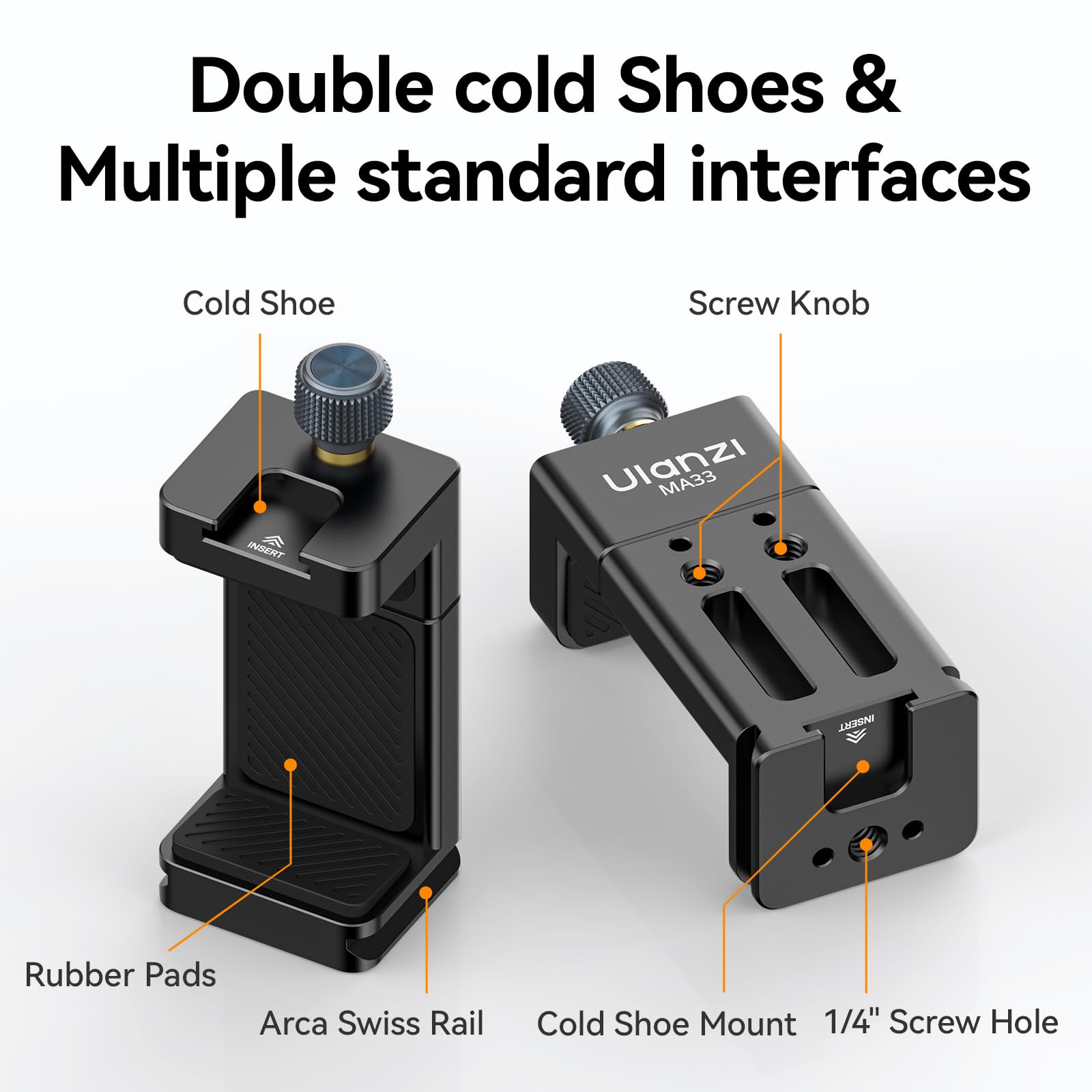 Ulanzi Ma33 Metal Phone Tripod Mount With Arca Port & 2 Cold Shoes, 360° Adjustable Smartphone Tripod Adapter Cell Phone Stand Holder Phone Clamp Suitable For Iphone 15 Pro/14/13/12/Samsung