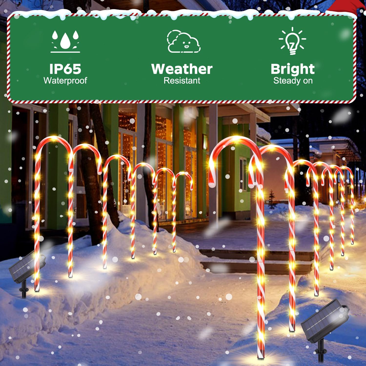 Dfjkjuu Solar Christmas Candy Cane Lights Outdoor Waterproof, 36" Pathway Stake Lights, 8 Modes, 108 Led, Solar & Usb Charging Christmas Outdoor Decorations For Yard Patio Garden Walkway,12 Pack
