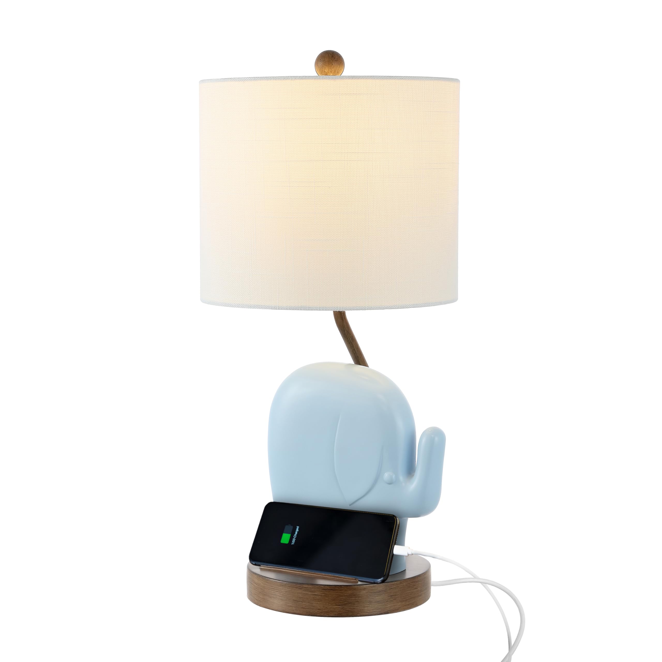 Jonathan Y Jyl6312C Ellie 20.25" Bohemian Designer Iron/Resin Elephant Led Kids Table Lamp With Phone Stand And Usb Charging Port Minimalist, Style, Contemporary, Living Room, Bedroom, Blue