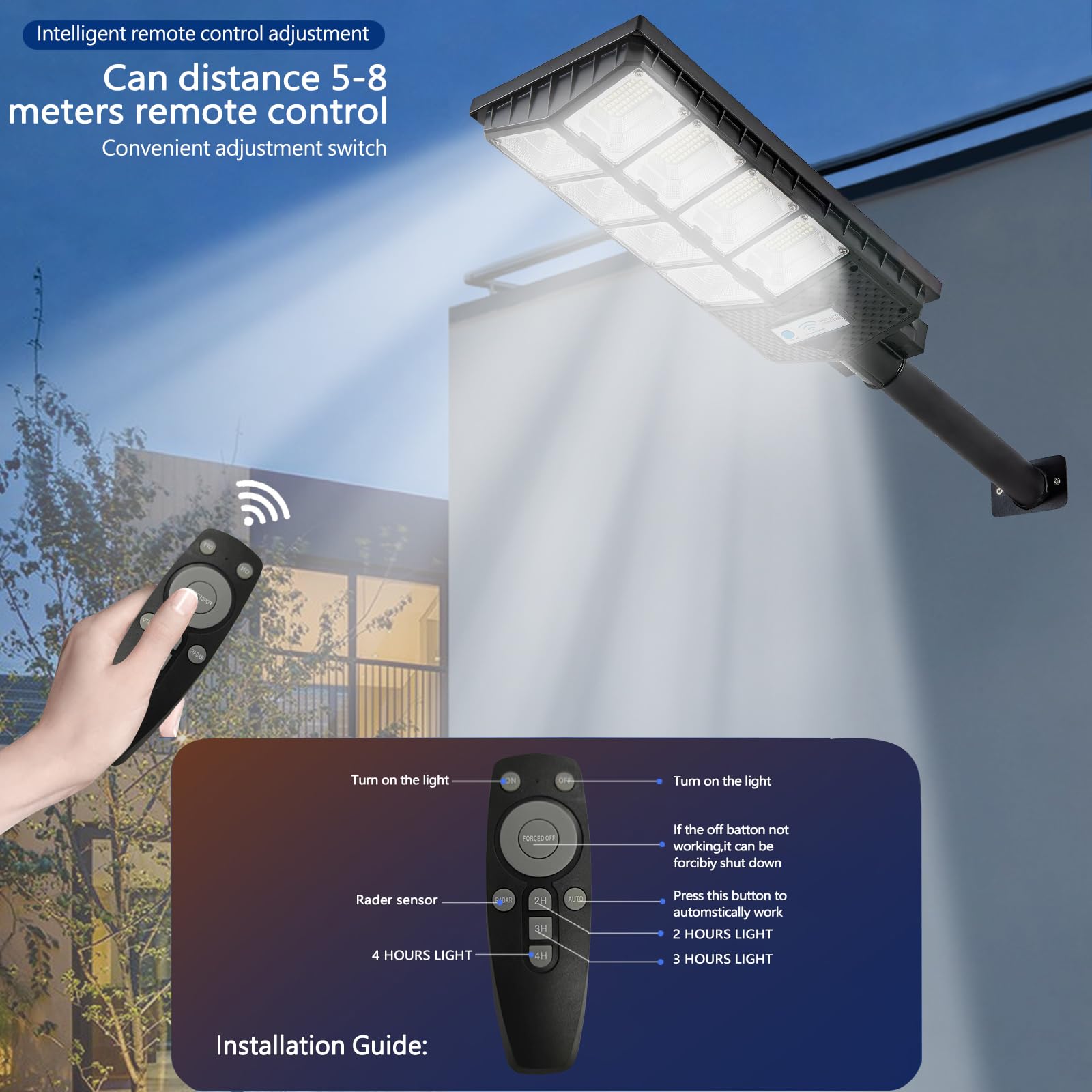 Viruhaka Solar Outdoor Lights,448Leds Street Lights With 20000Lm Hight Brightness, Ip66 Waterproof Security Flood Light, Dusk To Dawn Solar Street Lights,For Exterior Wall, Patio, Yard, Deck, Garden