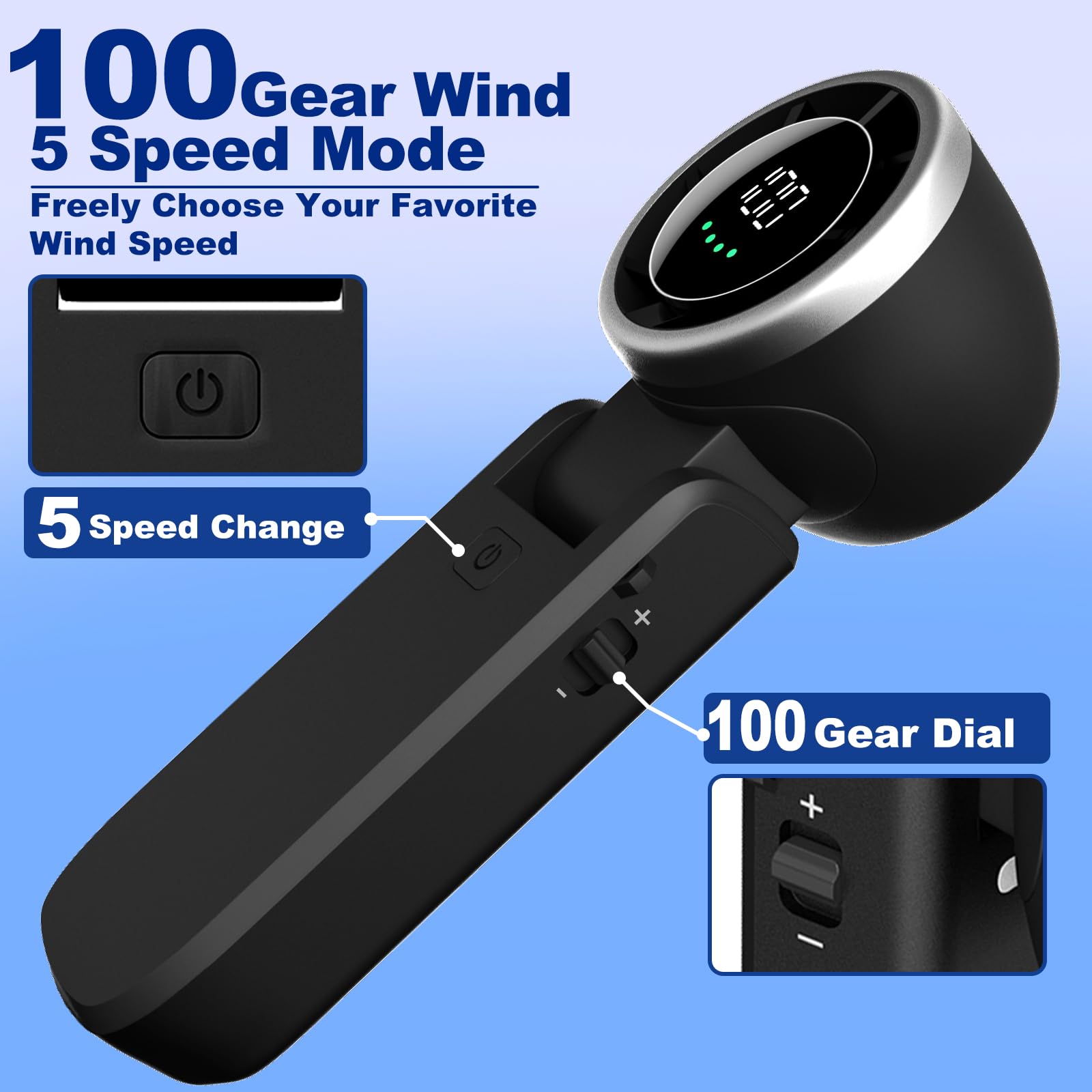 Portable Handheld Turbo Fan, 100 Gear Wind, 3-In-1 Handheld Mini Fan Foldable W' Air Turbo Tech Cool