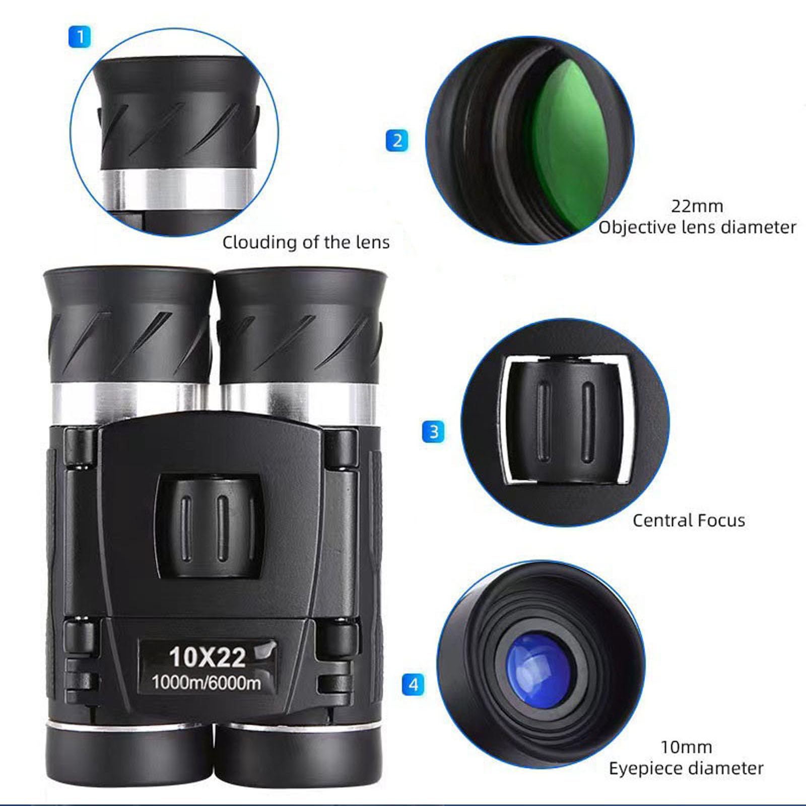 Yiyuanqin 10X22High Powered Waterproof Mini Binoculars For Adults Kids With Phone Adapter Compact, Pocket Binoculars For Bird Watching, Hunting, Concerts, Opera,Theater, Travel, Sightseeing,Outdoor Adventures