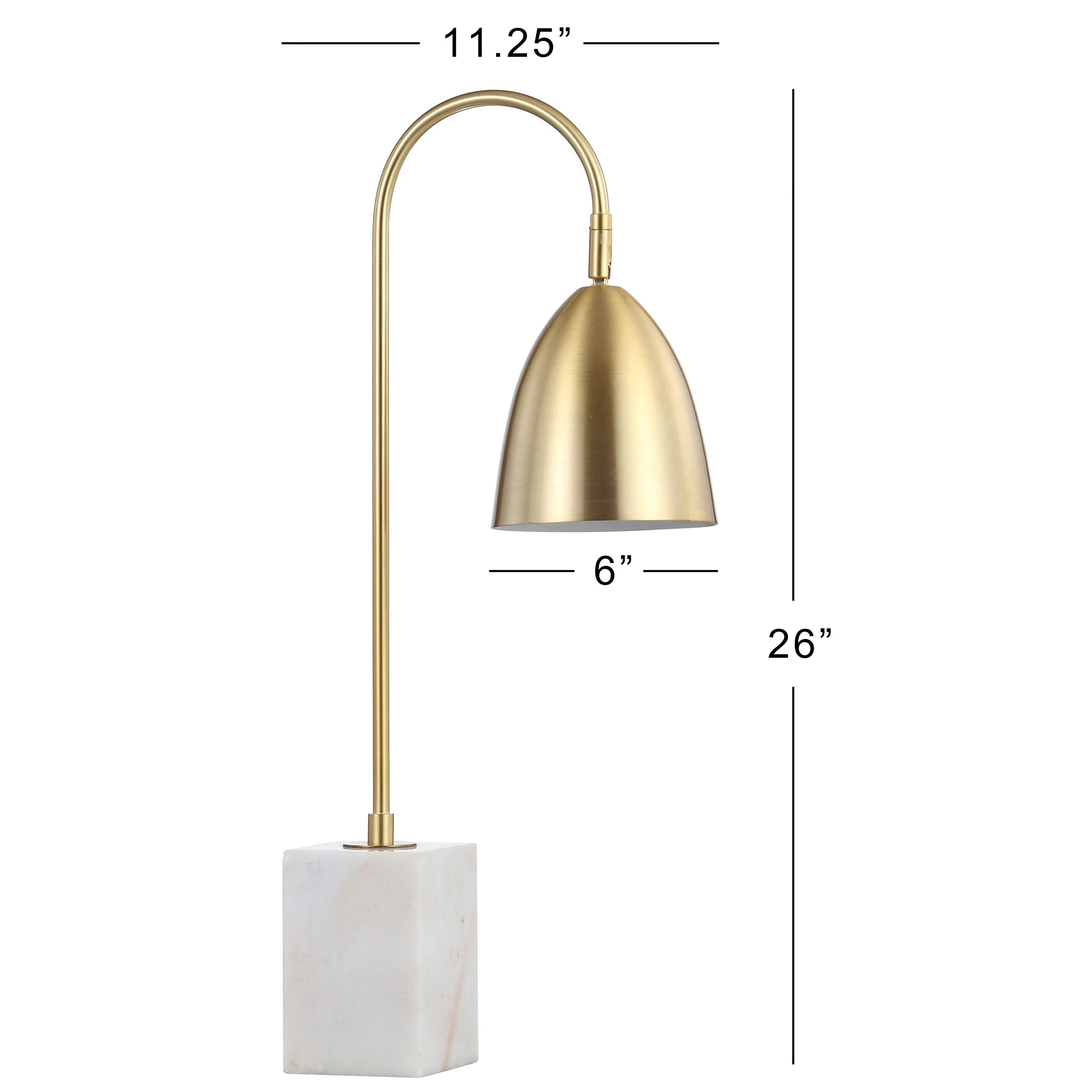 Jonathan Y Jyl1092A Ana 26" Gold Arched Metal With Marble Base Led Table Lamp Classic Glam Bedside Desk Nightstand Lamp For Bedroom Living Room Office College Bookcase, Brass Gold/White