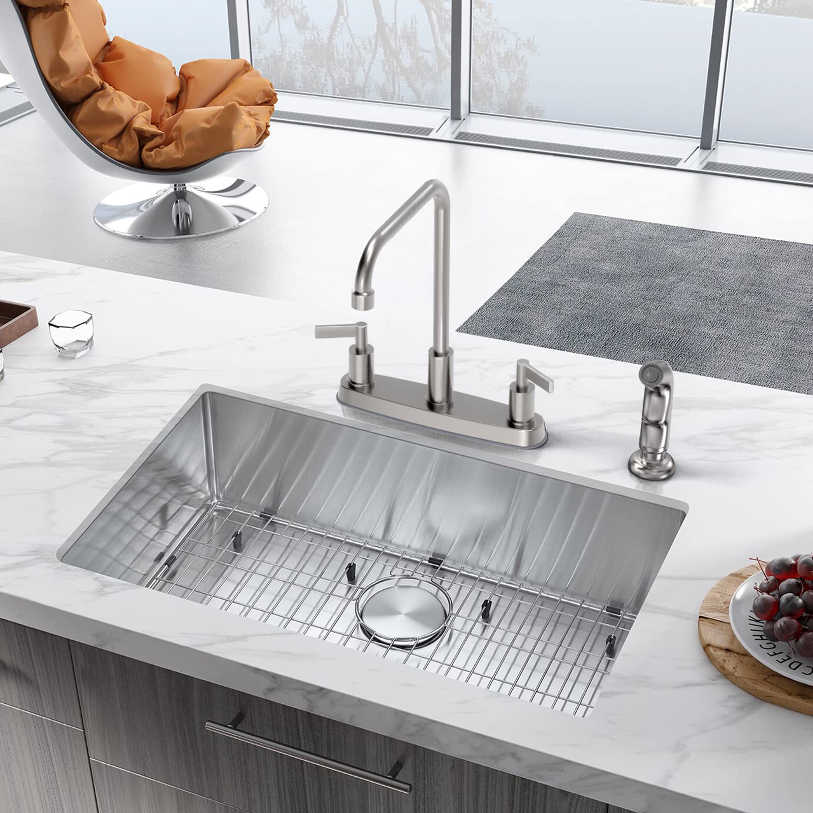 Gowin Kitchen Faucet With Sprayer,Brushed Nickel Kitchen Sink Faucet,3 Hole Or 4 Hole Faucet For Kitchen Sink,Stainless Steel 2 Handle Kitchen Faucet With Side Sprayer,4 Hole Kitchen Faucets