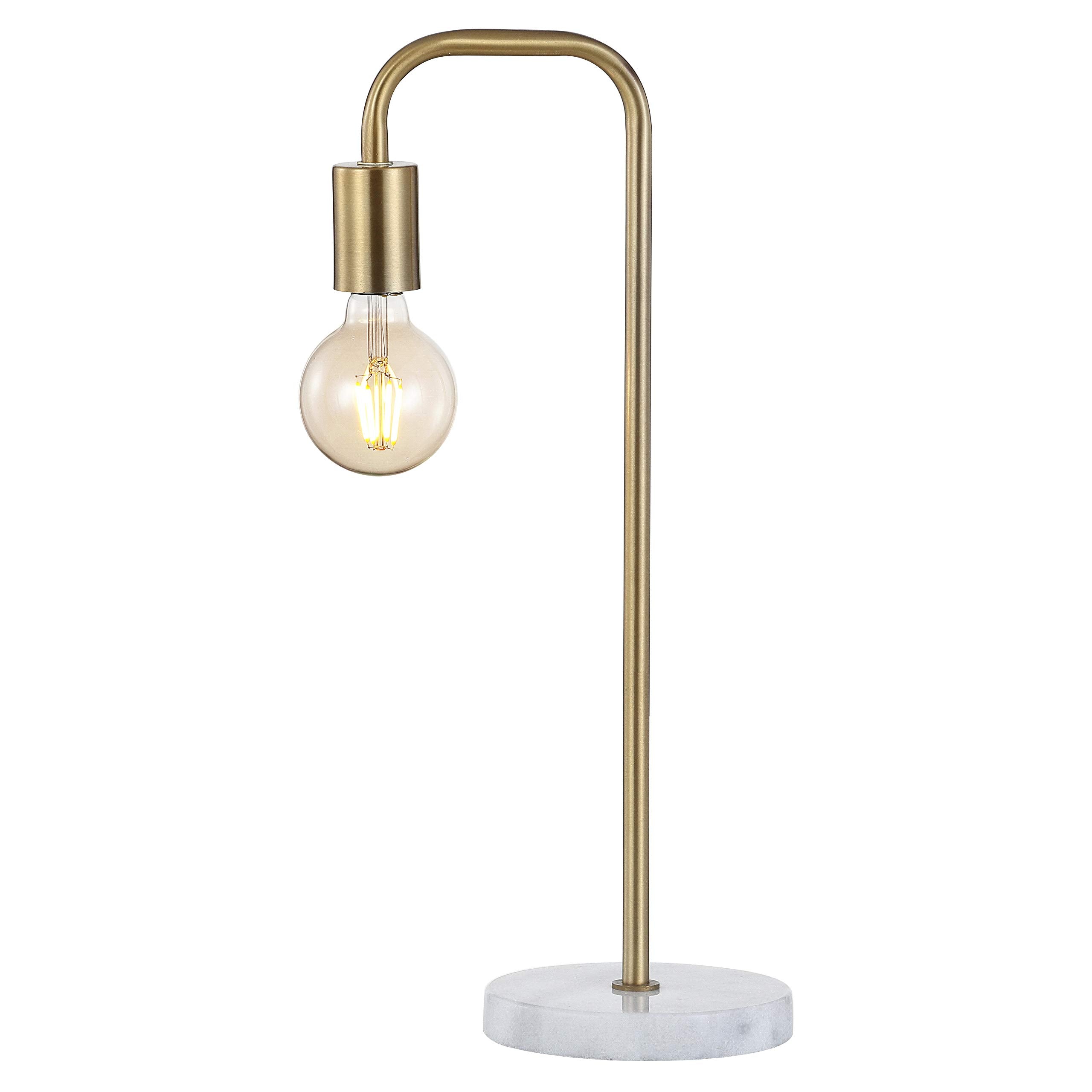Jonathan Y Jyl1094A Axel 20.5" Industrial Gold Pipe Metal/Marble Edison Led Table Lamp Classic Transitional Bedside Desk Nightstand Lamp For Bedroom Living Room Office College, Brass Gold/White