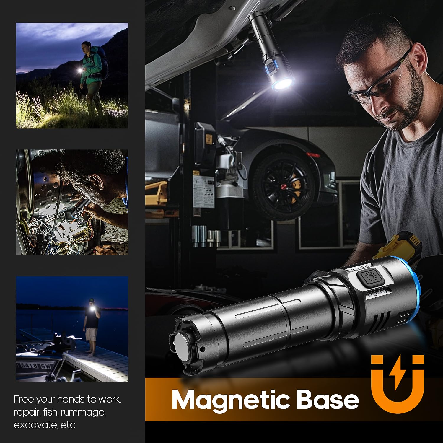 Dearstar Rechargeable Flashlights Mini Utility High Lumen, Super Bright Led Small Flashlight With Magnetic Base, High Powered Strong Flash Light, Pocket Outdoor Home Emergency Security Camping