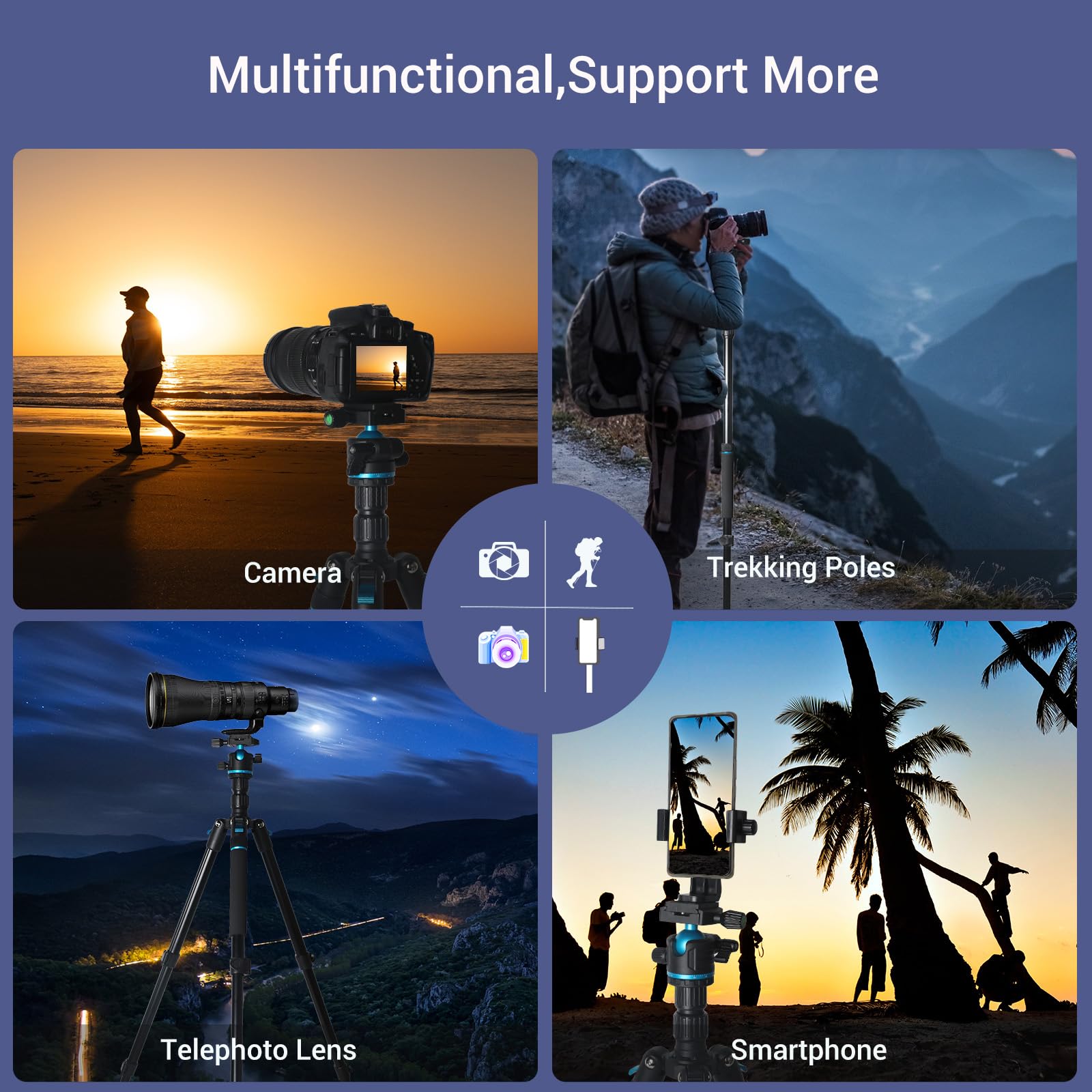 Jafuqaw Camera Tripod,68" / 174Cm Lightweight Travel Tripod & Monopod With 360°Ball Head Payload 15 Lbs,Adjustable Height From 17" To 68" Professional Tripod For Dslr Camera Shooting