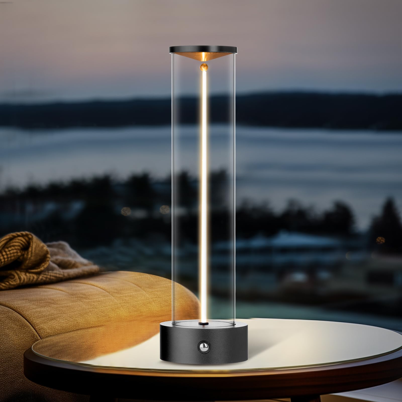 Yyxgoob Cordless Portable Led Table Lamp， Rechargeable Battery Operated Desk Lamp With Touch Sensor, Three-Level Dimmable Suitable For Bars/Cafes/Restaurants/Bedrooms/Camping Site (Black)