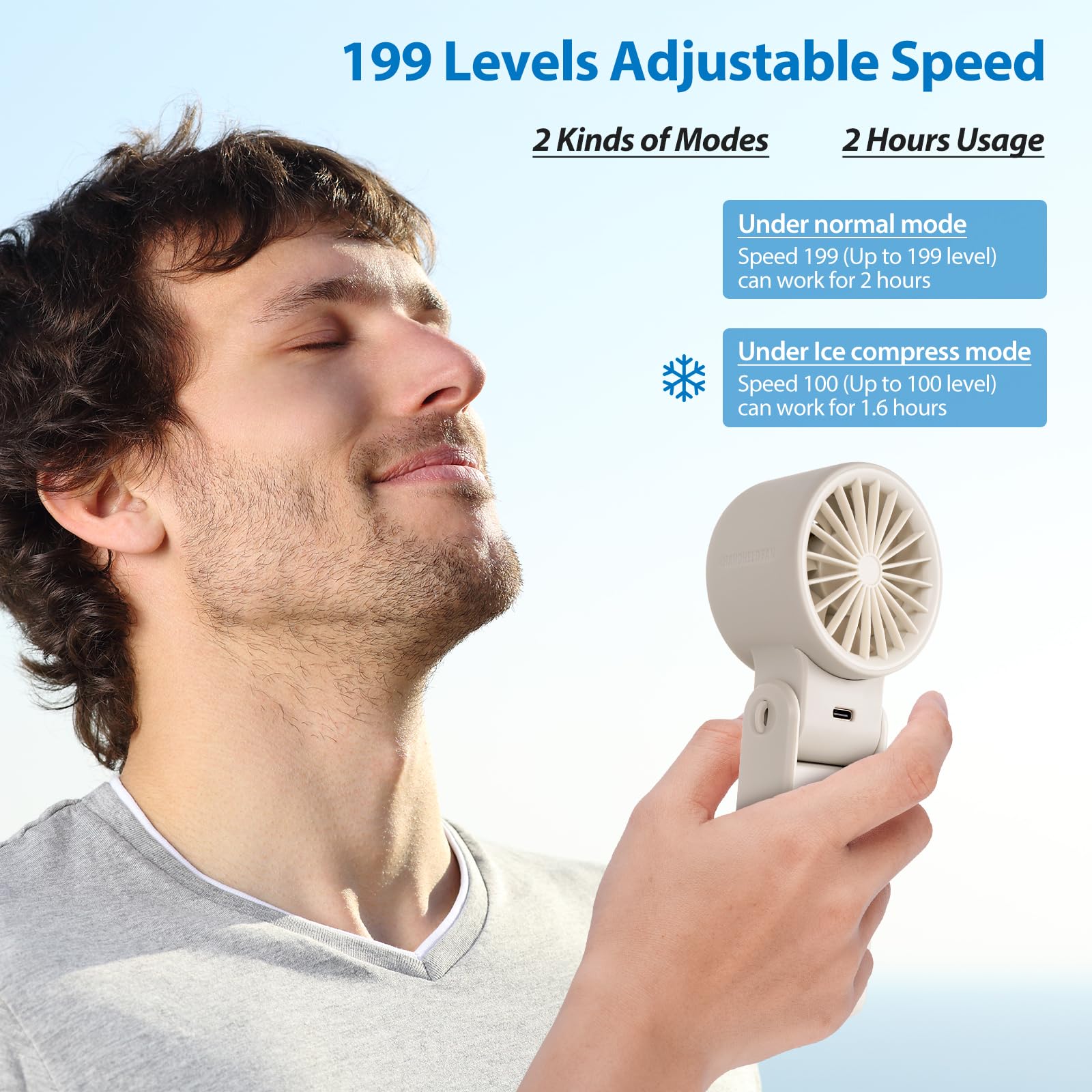 3-in-1 handheld turbo fan with adjustable settings, perfect for cooling during travel and events