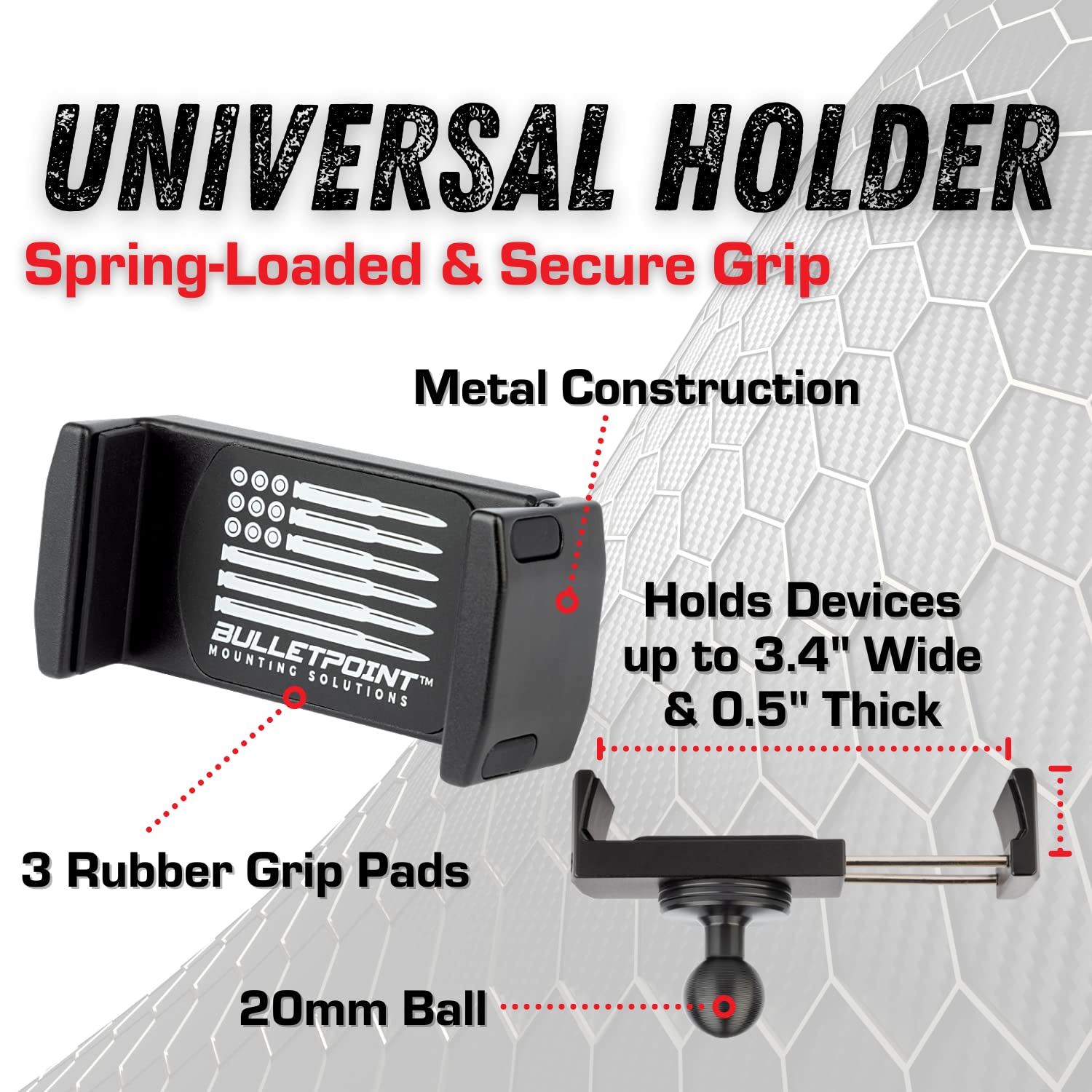 Bulletpoint Metal Dash Mount Cell Phone Holder & Action Camera Mount Compatible With 2011–2018 Jeep Wrangler Jk (Dual 20Mm Ball Base)