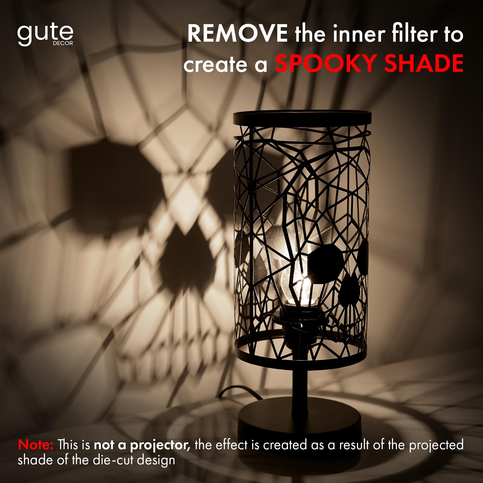 Gute Skull Face Shadow Lamp - Black Goth Skulls Lamps With 3-Dimmable Touch Switch Settings, Gothic Table Lamps, Skulls Home Decor Plug In Light With Round Skeleton Design, Horror Lamp Spooky