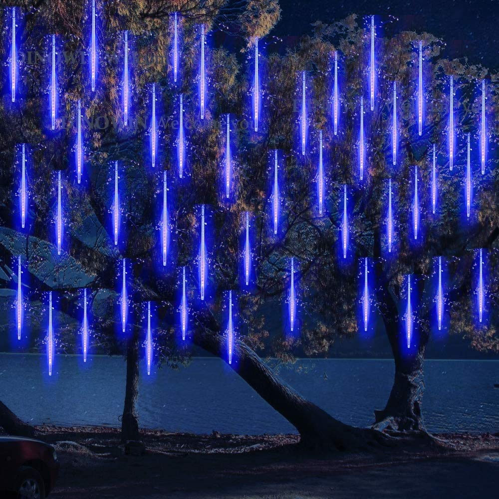 Amzstar Led Meteor Shower Solar Lights Outdoor, Waterproof Garden Lights 30Cm 10 Tubes 360Leds Falling Lights Raindrop Lights,Holiday Party Wedding Christmas Tree Decoration String Lights (Blue)