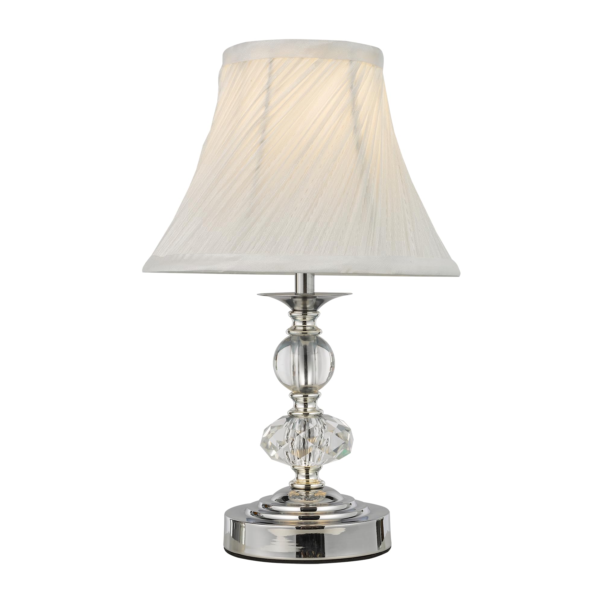 Sylw Small Modern Crystal Bedside Table Lamp, 7 X 7 X 12 Inch Electroplaetd Silver Base Table Lamp For Bedrooms And Office (White Pleated Bell Shape Shade)