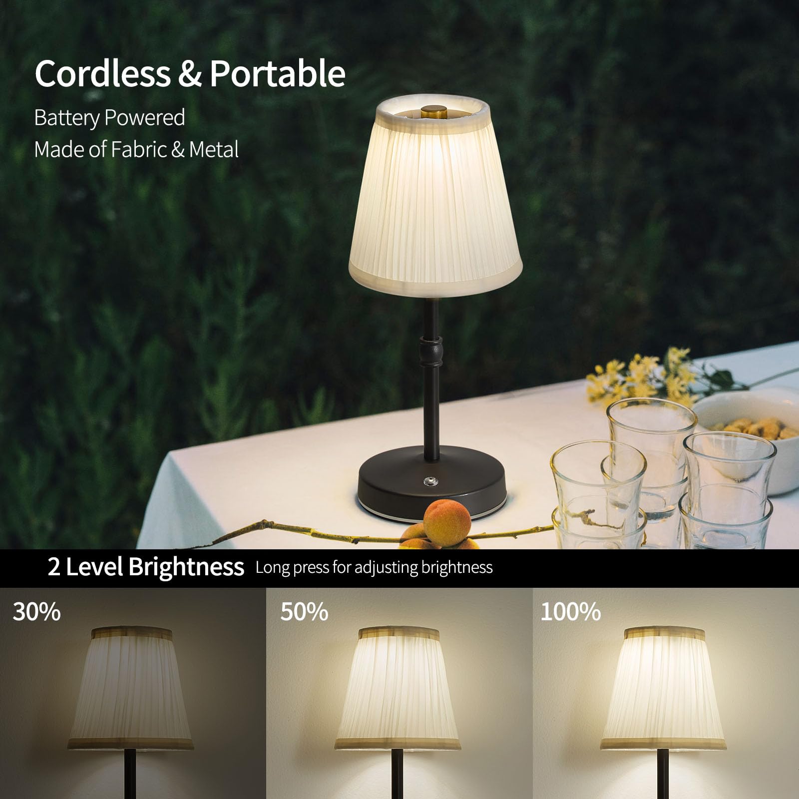 Kpshine 5W Led Cordless Lamps Rechargeable,3000Mah Battery Operated Table Lamp,3000K 2 Level Dimmable Mini Lamp,No Wire Antique Black Lamp,Cordless Lamps For Tables(Black,H11.4)