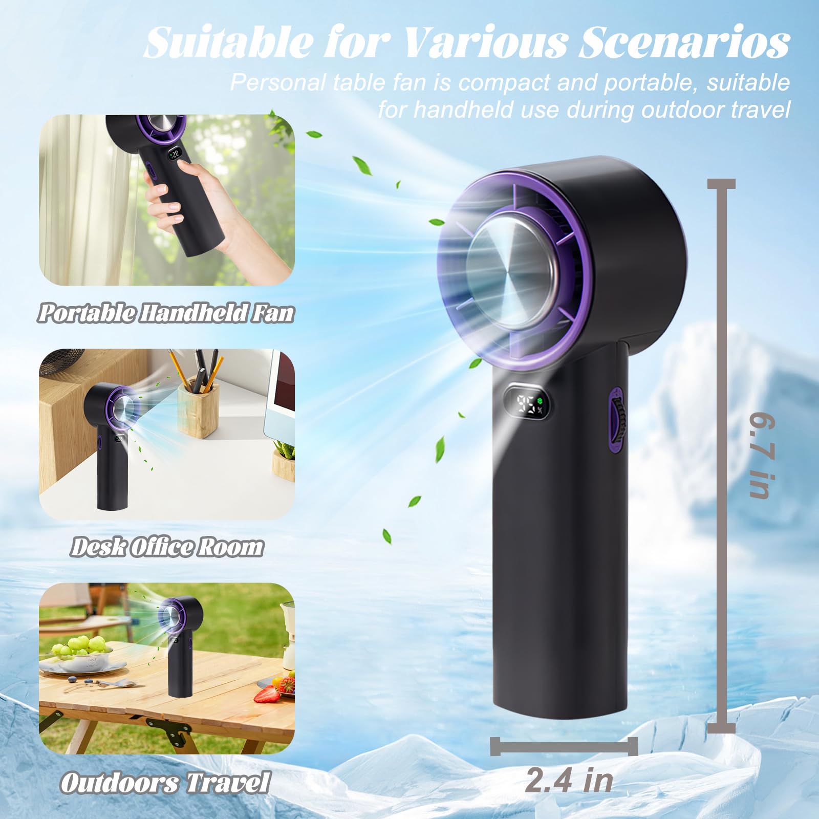 Portable Handheld Fan, 100 Speed Mini Cooling Desk Fan, Quiet Handheld Fan With Digital Display, Usb