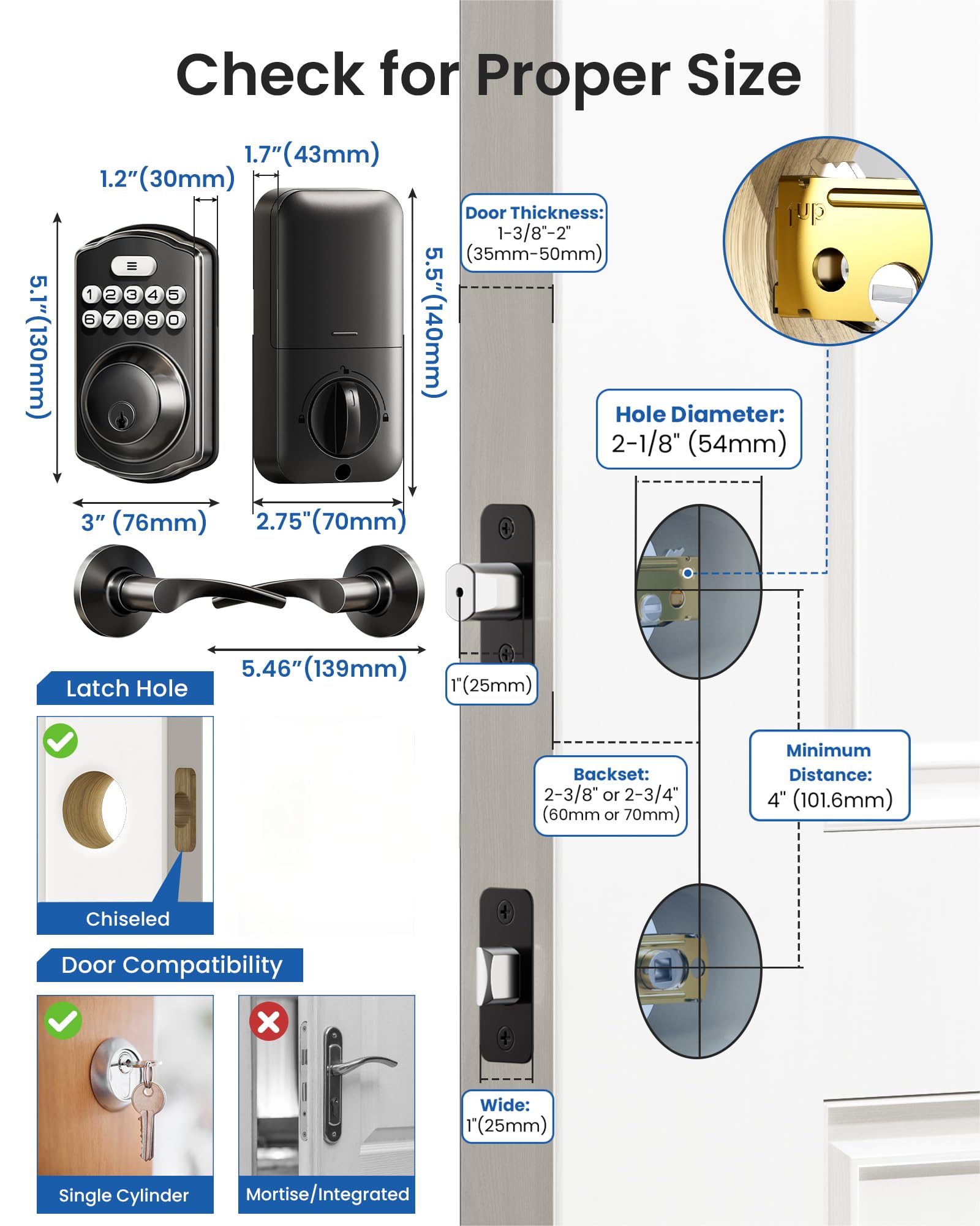 Veise Keyless Entry Door Lock With 2 Lever Handles - Electronic Keypad Deadbolt, Easy Installation Digital Smart Front Door Lock Set, Matte Black