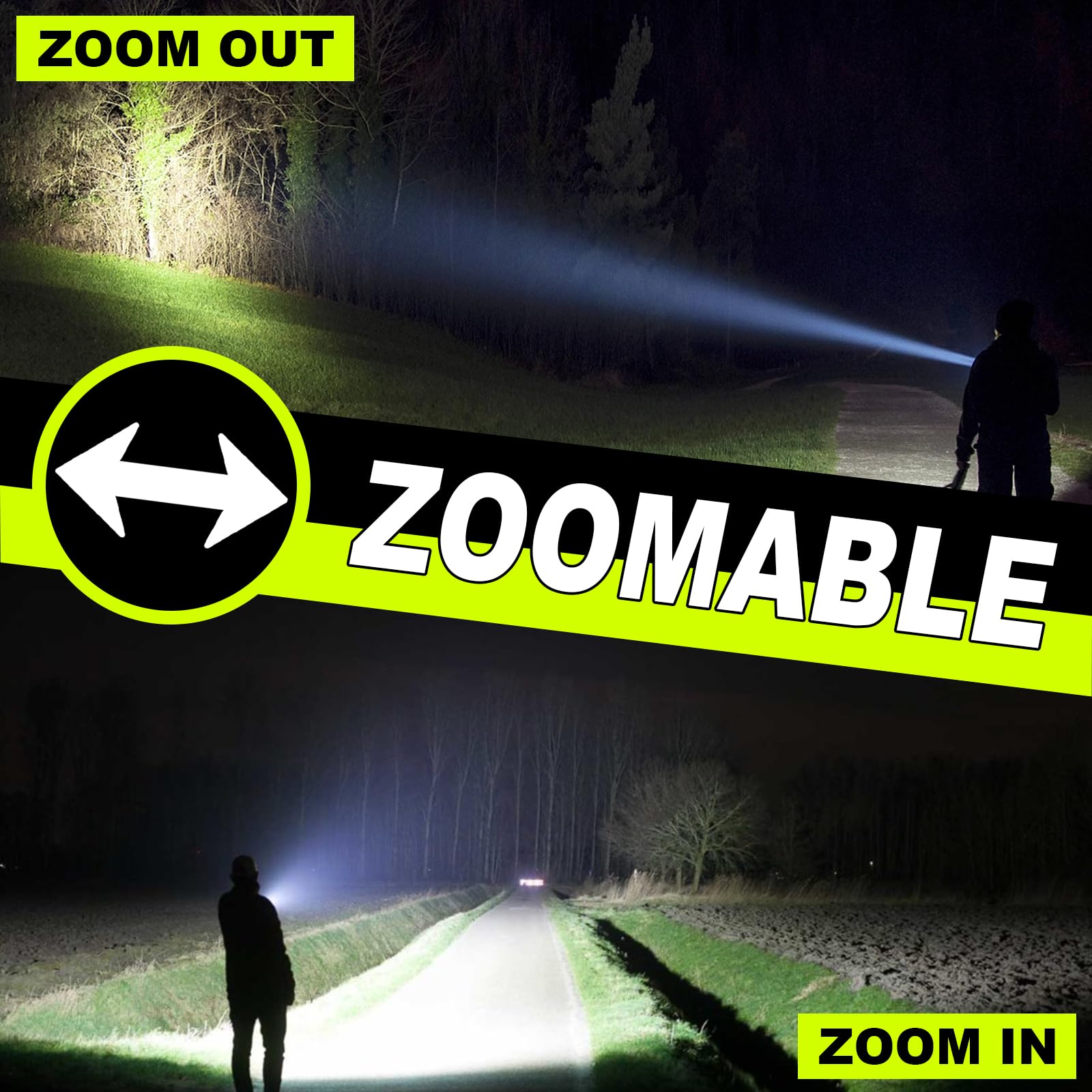 Iodoo 2 In 1 Rechargeable Flashlight 5000Mah All Aluminum Body Camping Lantern True 5000 Lumens Outdoor Camping Light , Zoomable Led Flash Light With Electric Lantern Failure Emergency Survival Kits