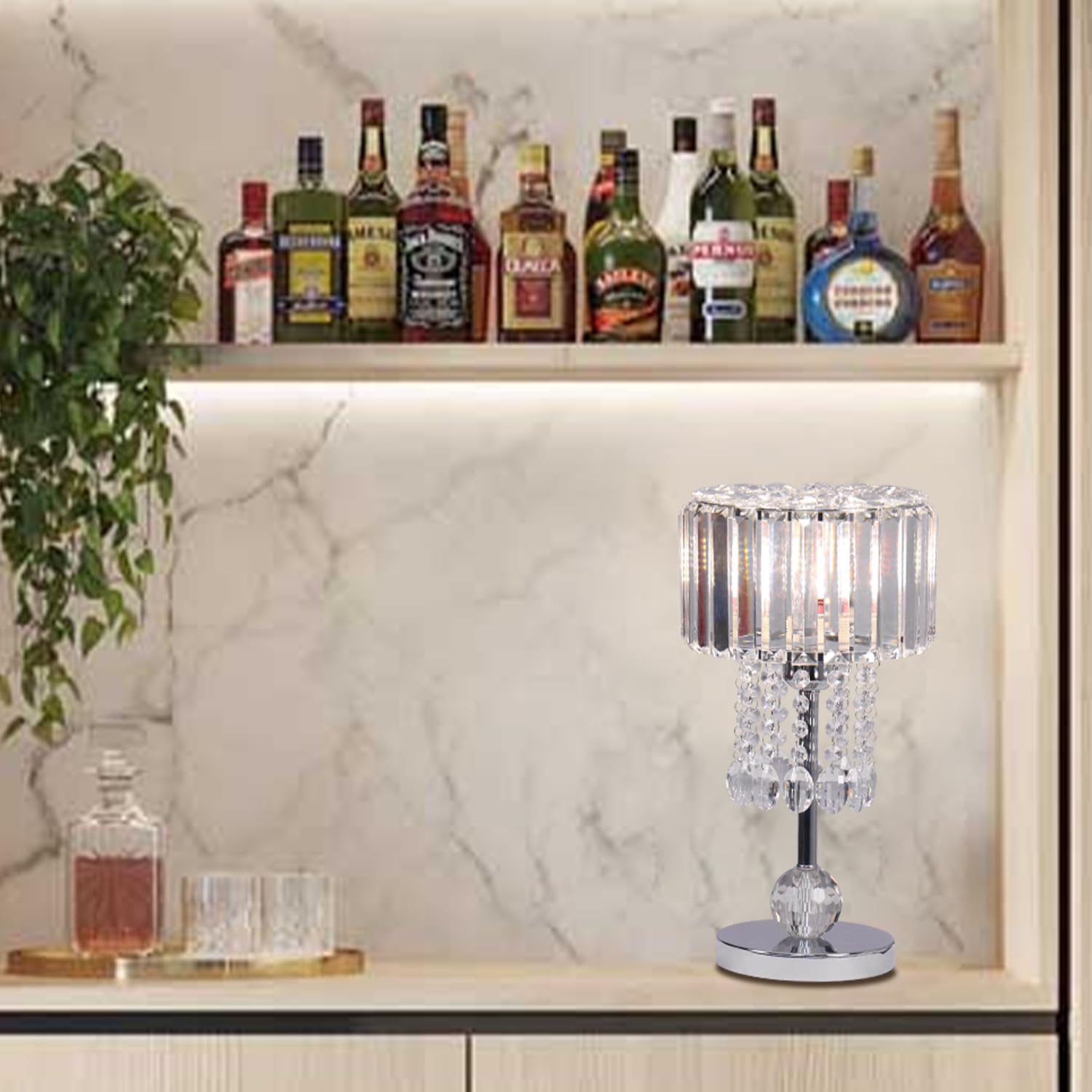 Frixchur Chrome Crystal Table Lamp Bedside Lamp Small Desk Lamp Nightstand Lamp Silver Lamps For Bedrooms Living Room Home Office Kids Room Dorm Reading,7.67 Inch