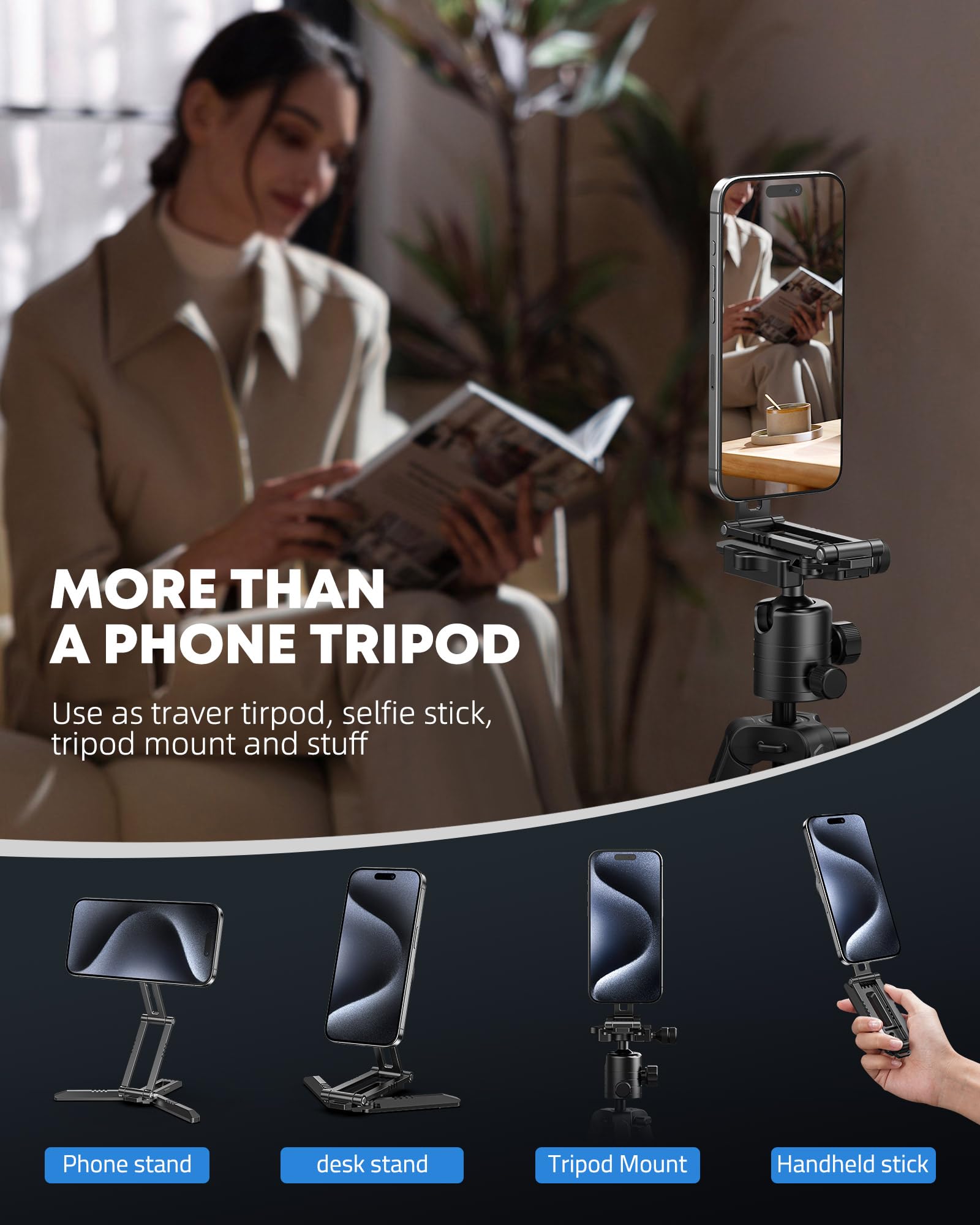 Camolo Geek Magnetic Pocket Phone Tripod Foldable Compatible With Magsafe For Iphone 16/15/14/13/12 Plus Pro Max Series, Mg03 Pro Aluminium Smartphone Mini Tripod Cell Phone Stand Magnet Quick Mount