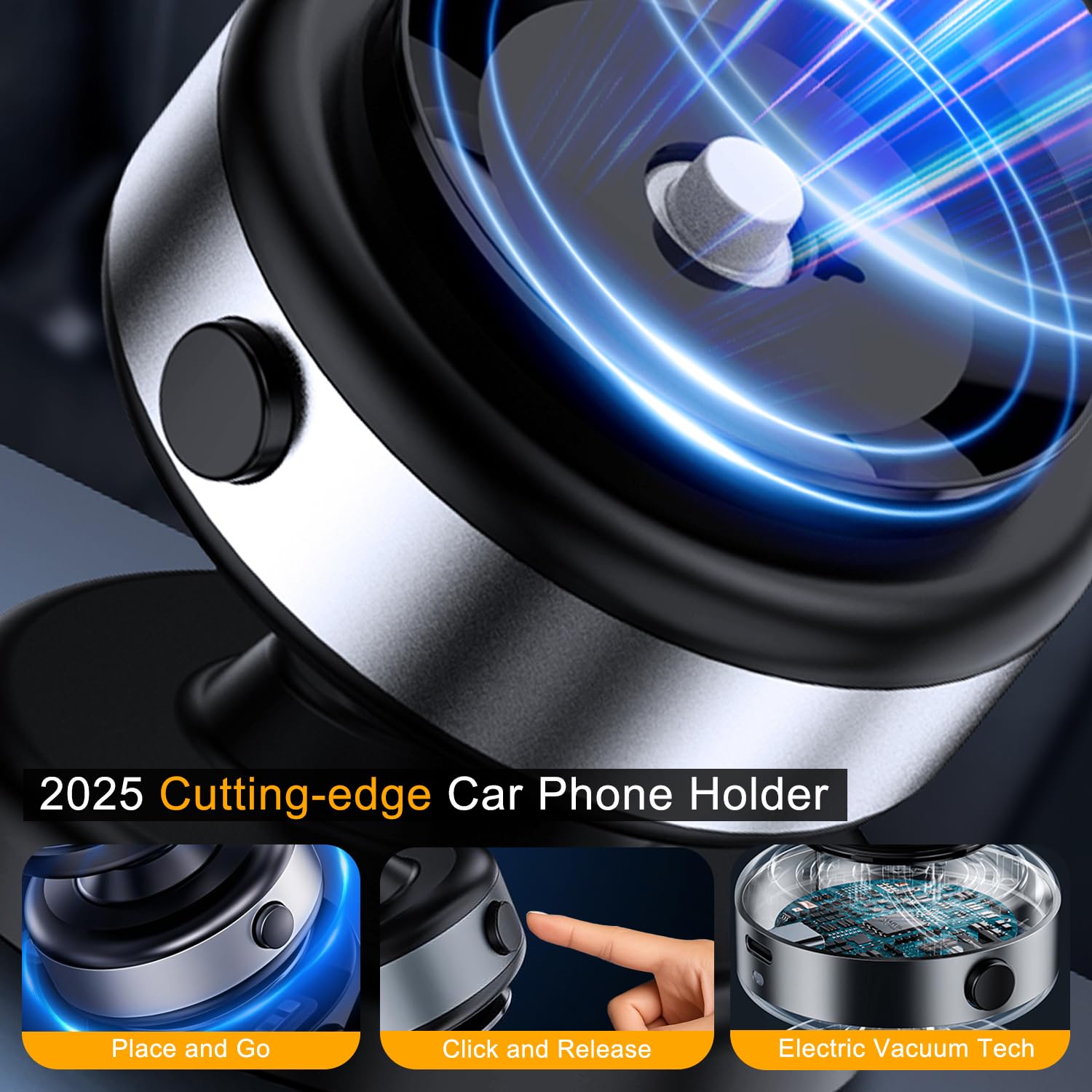 Jkoailiwi 360 Adjustable Vacuum Magnetic Phone Holder, Hands- Stable Anti-Shake Electric Suction Cup Phone Mount, Magnetic Phone Holder For Car Vlogging Travel, For Magsafe Iphone 16E 16 Pro Max