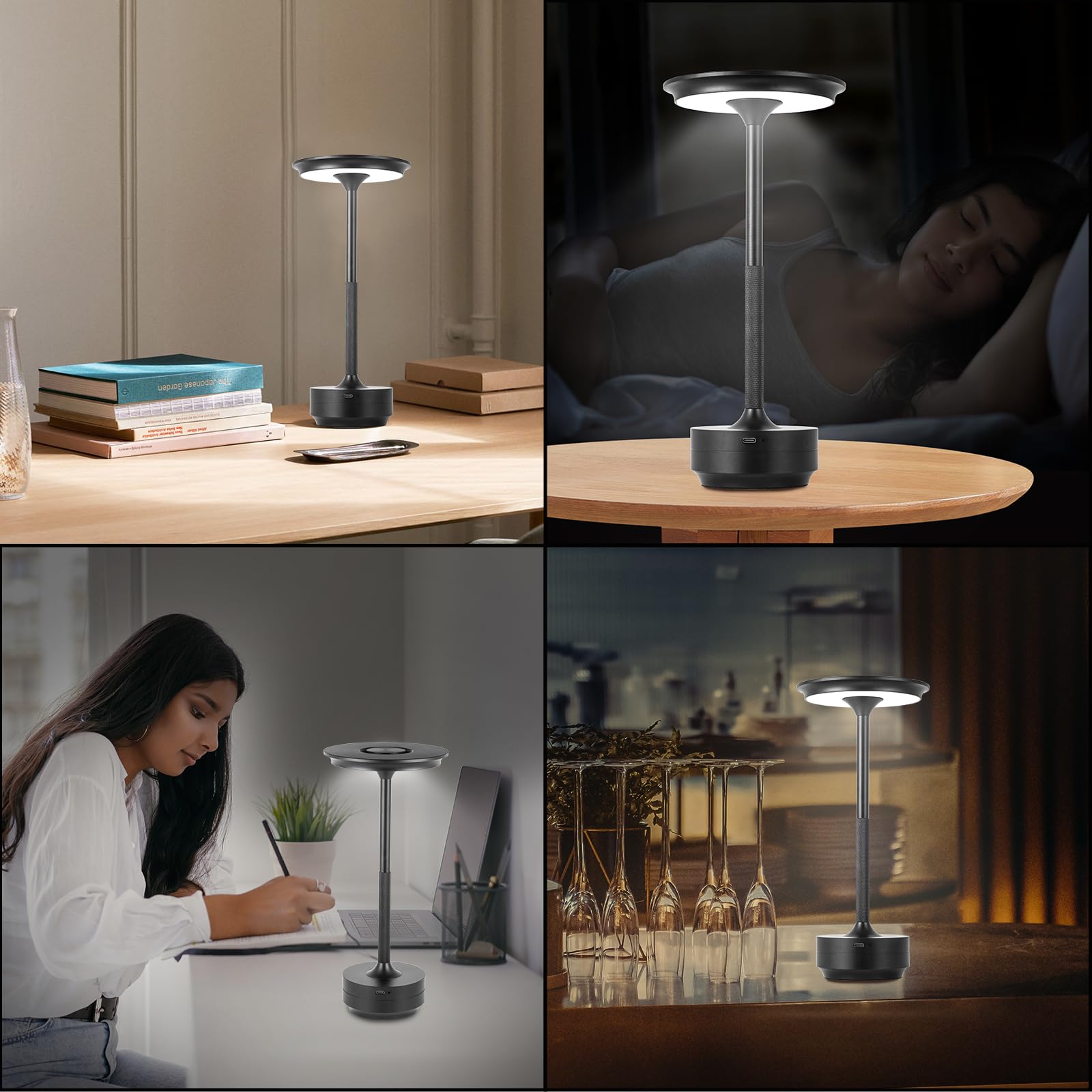 Baishezhuan Rechargeable Cordless Led Table Lamps Touch Sensor Light, 3-Levels Portable Dimming Wireless Battery Operated Lamp，Nightstand Lamp/Night Light/Restaurant Table/Outdoor/Coffee/Bar (Black)