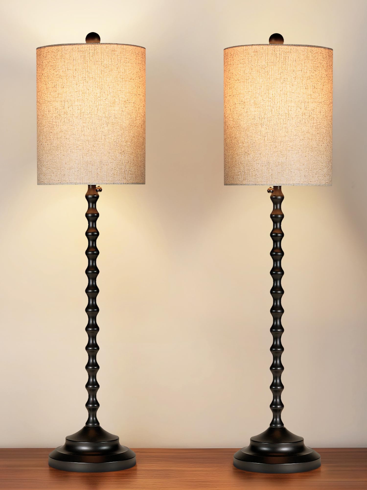 Lampworks Buffet Lamps, Table Lamps Set Of 2-30" Tall With Sturdy Metal Bases & Textured Linen Shades - Ul , Ideal For Creating A Cozy Vibe In Living Rooms, Dining Rooms & Entryways