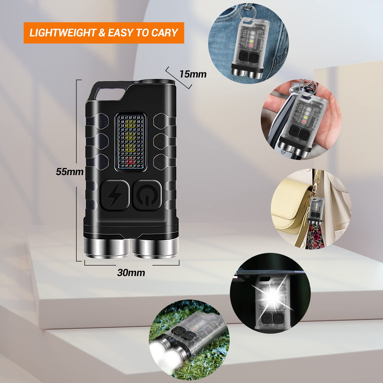 Fzh Edc Small Flashlight Powerful With 365Nm Uv Black Light (2Pc) - Super Bright 900 Lm Usb C Rechargeable Led Mini Keychain Flash Light With Cob Side Light, Magnet -11 Modes, Ipx65 Pocket Torch