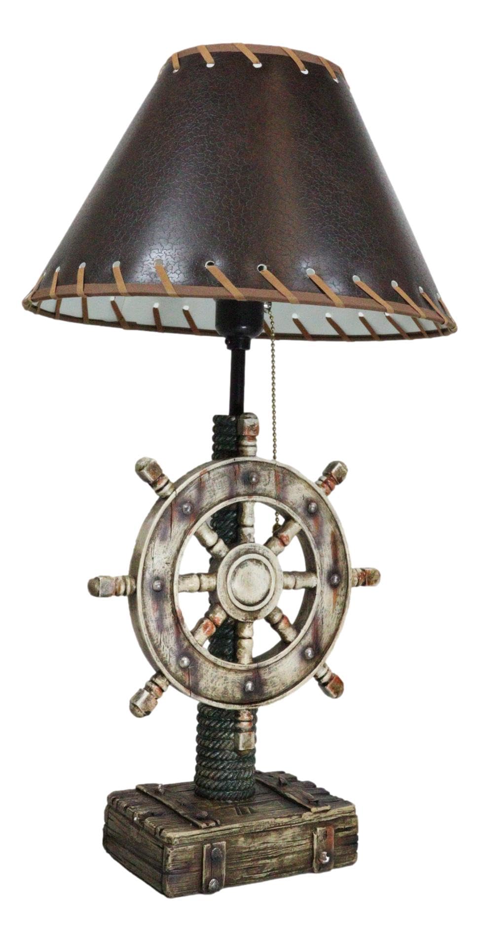 Ebros Gift Rustic Sea Nautical Pirate Life Ship Helm Steering Wheel Table Lamp With Ornate Shade Ocean Shore Home Decor Desktop Lamps Figurine