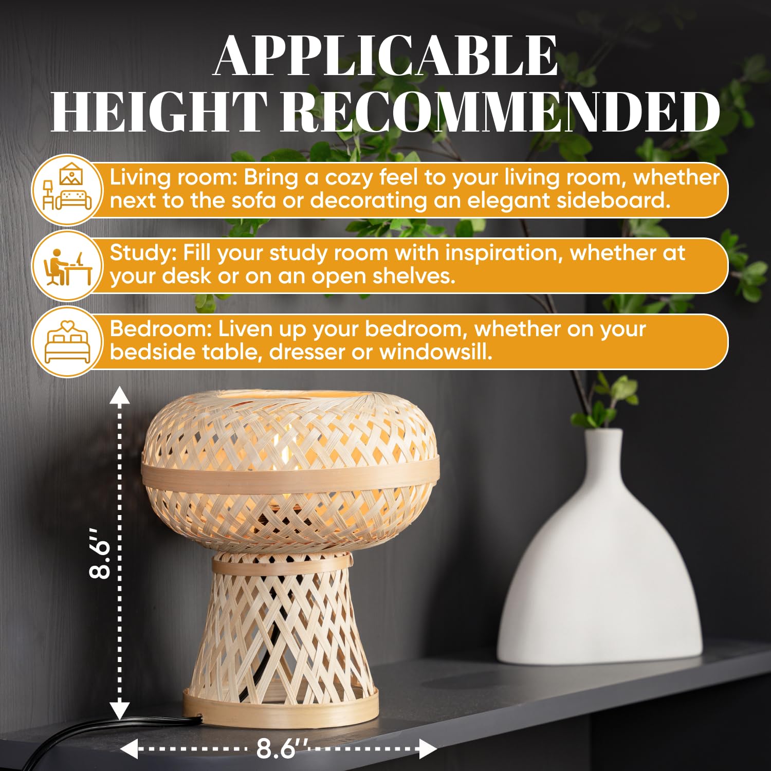 Journee Home Mushroom Rattan Dimmable Table Lamp - 8.6"X8.6" Handwoven Wicker Desk Lamp, Bulb Included, Beautiful Mushroom Shape, Durable, Easy Setup, Lighting For Bedroom, Desk, Home Office Decor