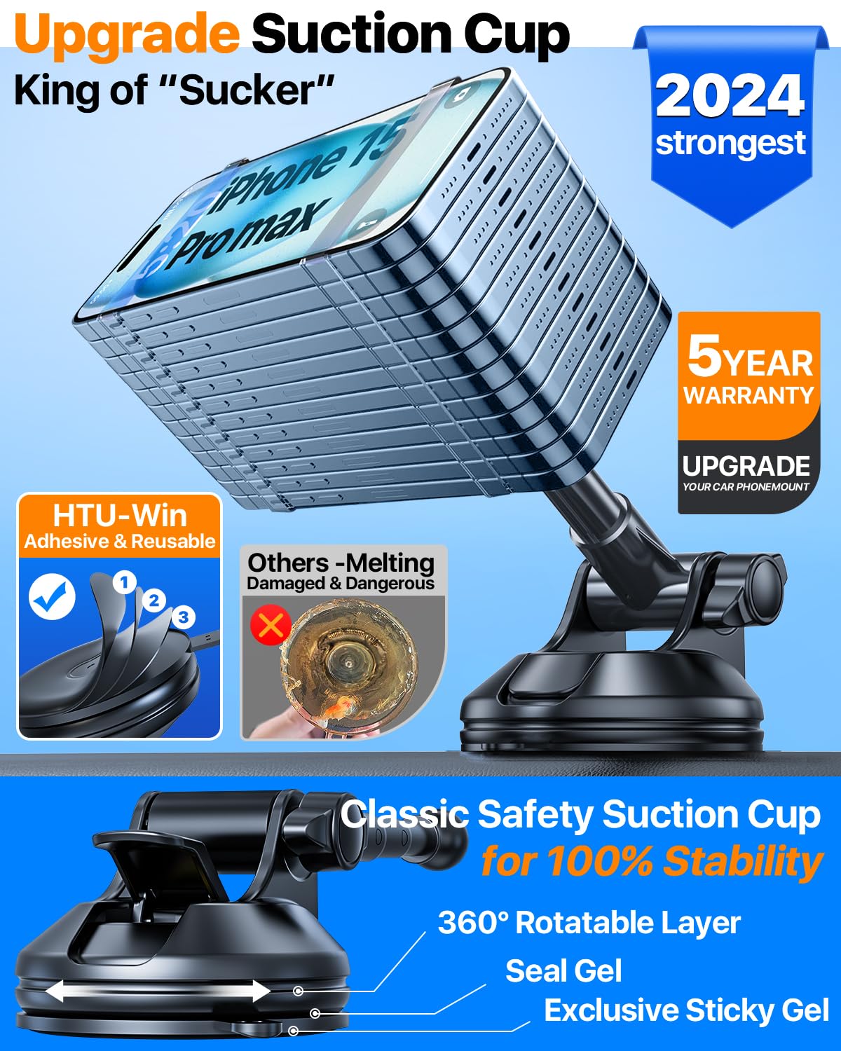 Htu   For Magsafe Car Mount【80Lbs Strongest Suction & Military-Grade】Hands Powerful Magnetic Cell Phone Holder For Car Dashboard Windshield For Iphone 16 15 14 Pro Max Mini (Dark Blue)