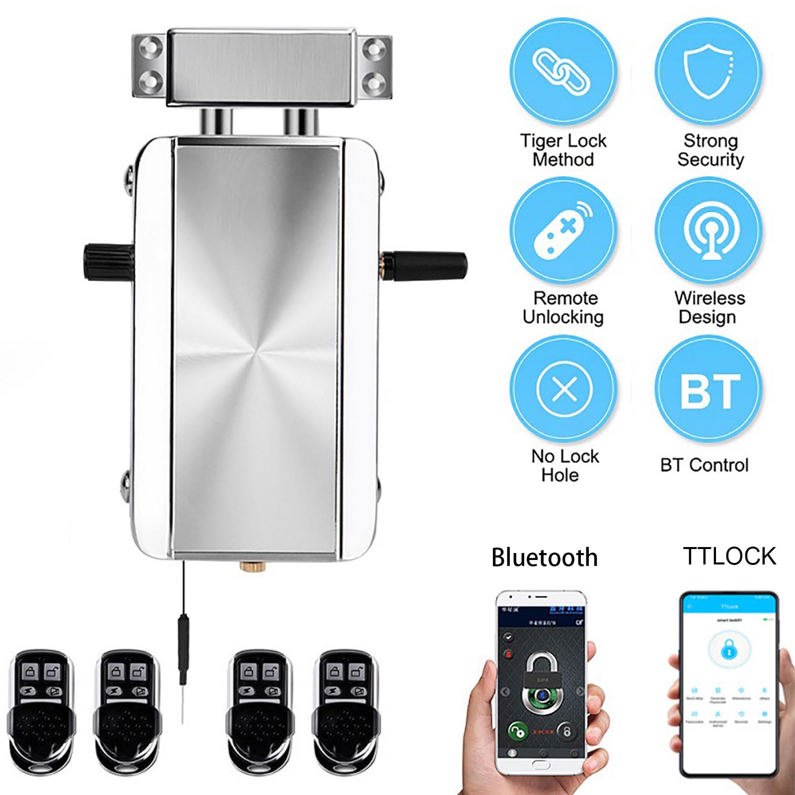 Vluoo Electronic Deadbolt Door Lock, Anti-Theft Remote Deadbolt Door Lock Zinc Alloy Remote Lock For Door With 4 Remote Controls, Ttlock Lock And Bluetooth Unlock