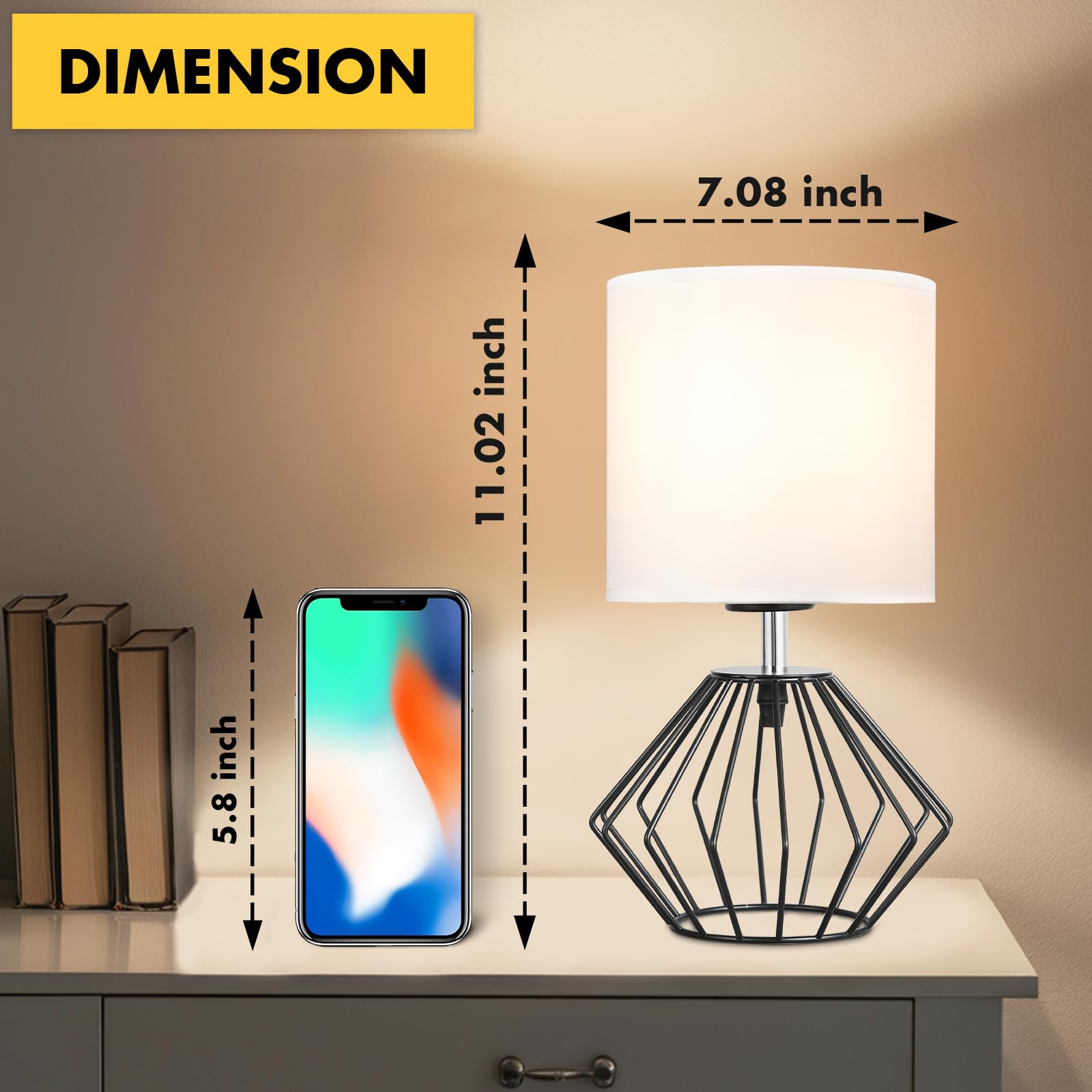 Hamilyeah Table Lamps Set Of 2, Industrial Lamps For Night Stands With On/Off Switch, Black Bedside Lamps With White Fabric Shade, Modern Simple Lamp For Bedroom, Living Room