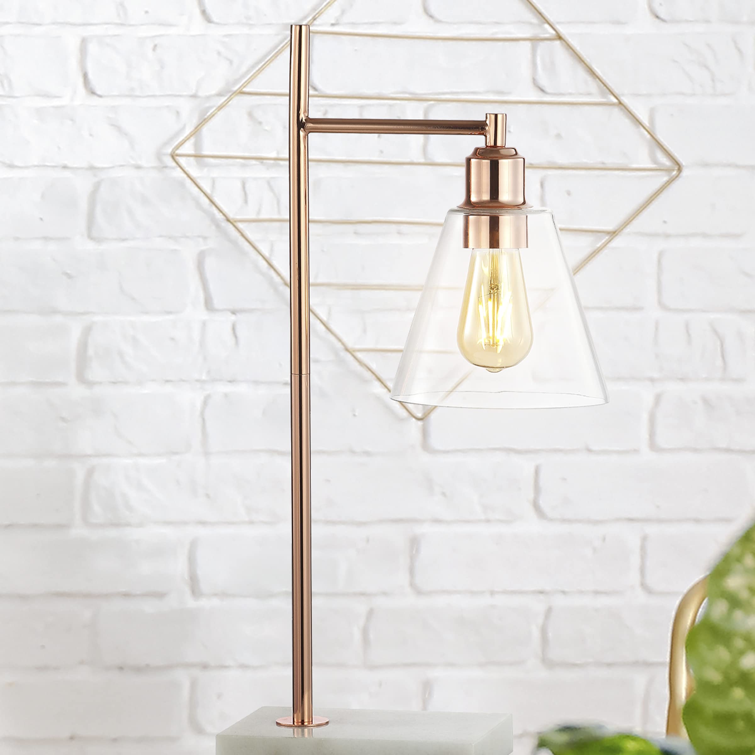 Jonathan Y Jyl1100A Lorena 22.25" Modern Glam Metal/Marble Led Table Lamp Contemporary Mid-Century Bedside Desk Nightstand Lamp For Bedroom Living Room Office College Bookcase, Copper