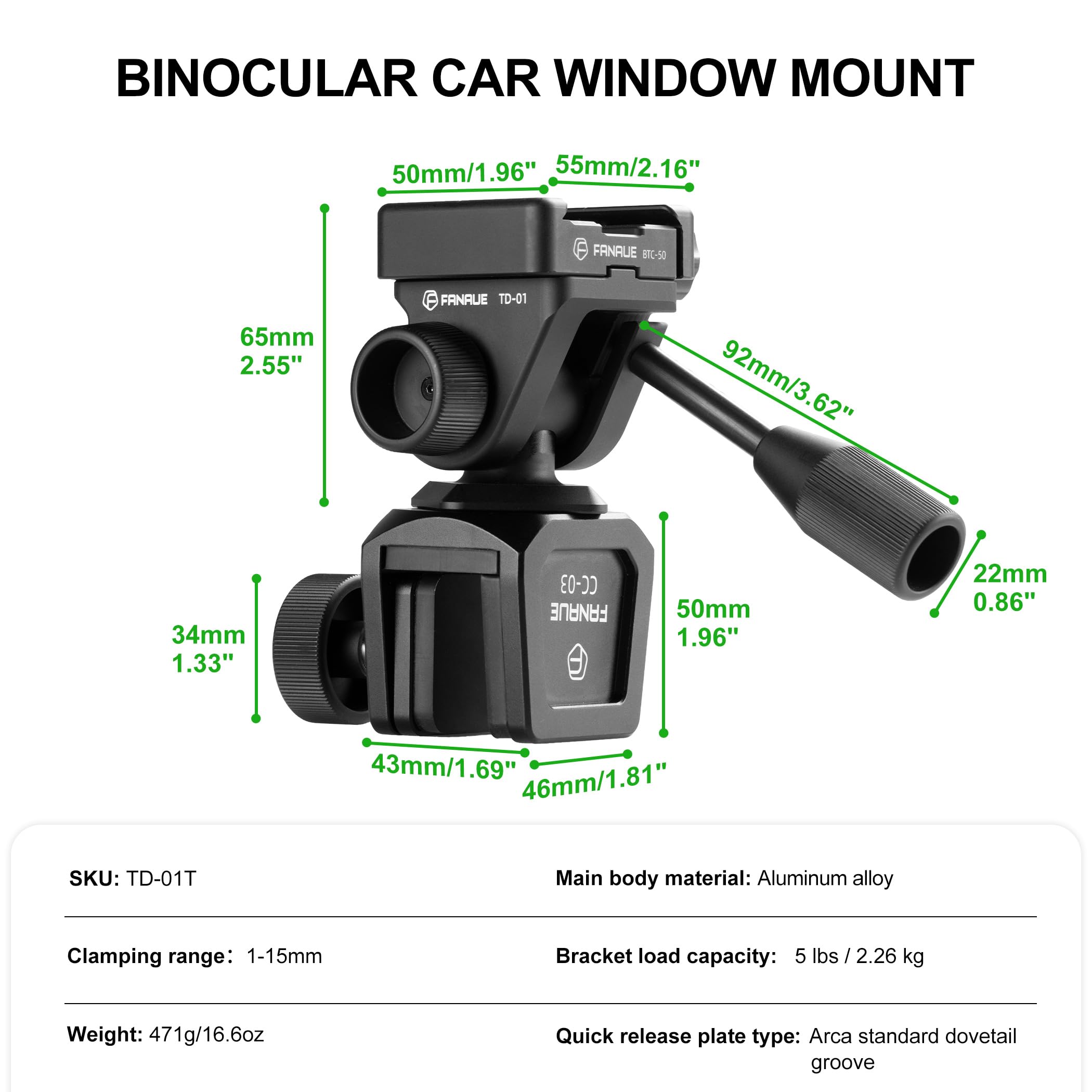 Fanaue Car Window Mount For Spotting Scope Binoculars, Vehicle Mount For Tripod Head Adapter Hunting Scouting, Telescope Clip For Swiss Arca Quick Release Plate Dovetail Groove