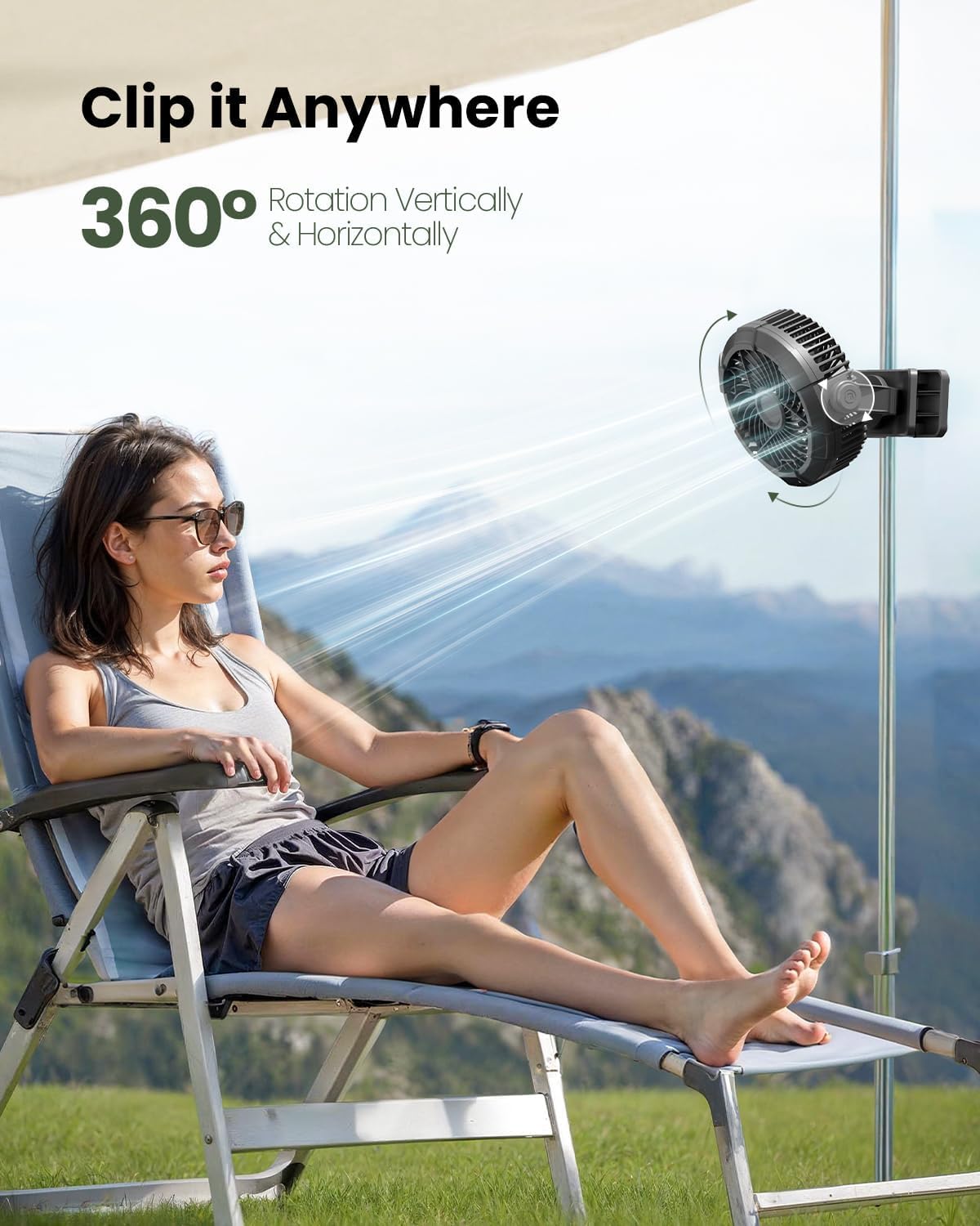 Gaiatop Portable Camping Fan With Led Lantern, 360°Rotation And Clip On For Desk, 4000Mah Usb