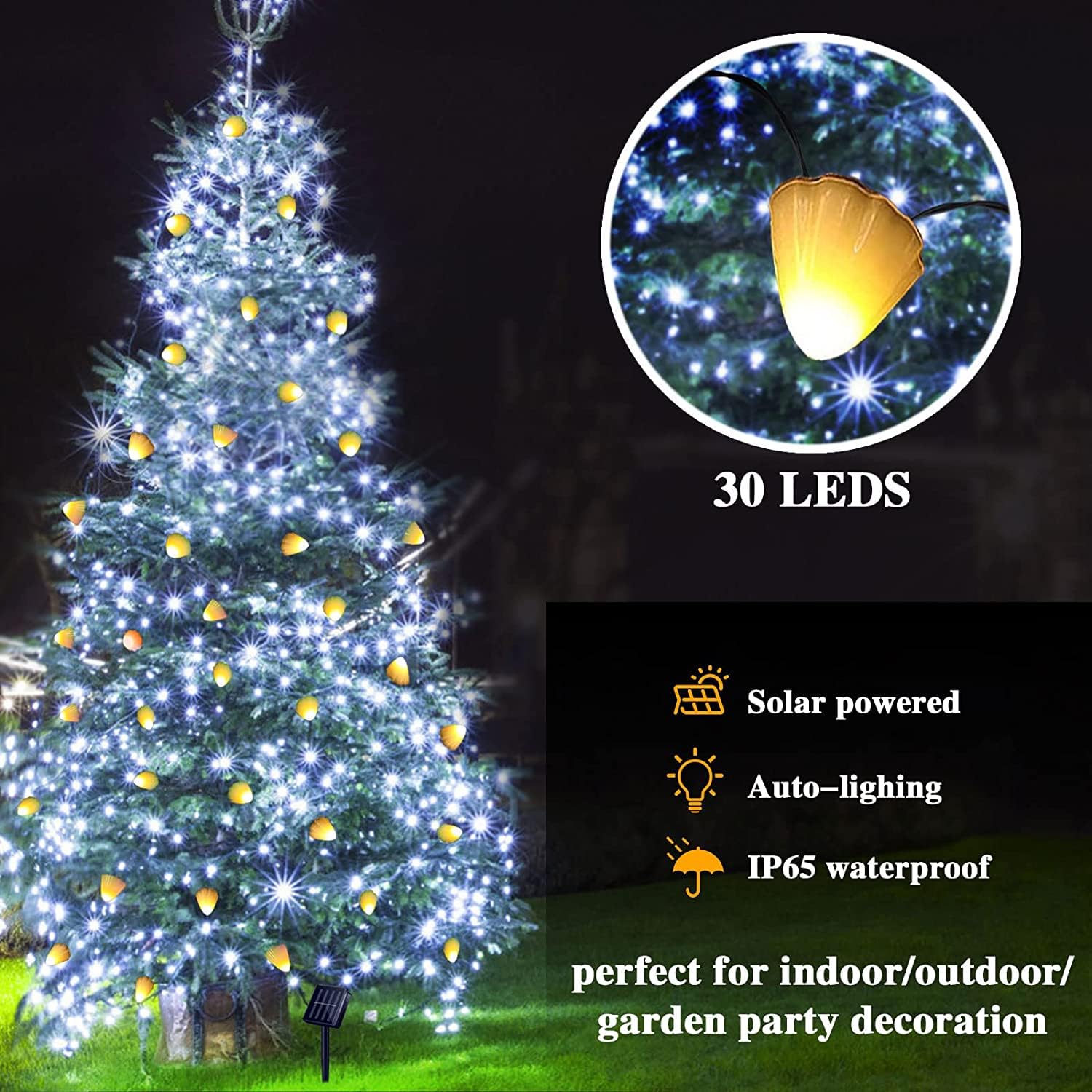 T4U888 30 Pcs Mushroom Solar Lights, 8 Modes Outdoor Fairy Lights With 8H Timer 800Mah Battery Waterproof Garden Light For Backyard Christmas(Warm White-1)