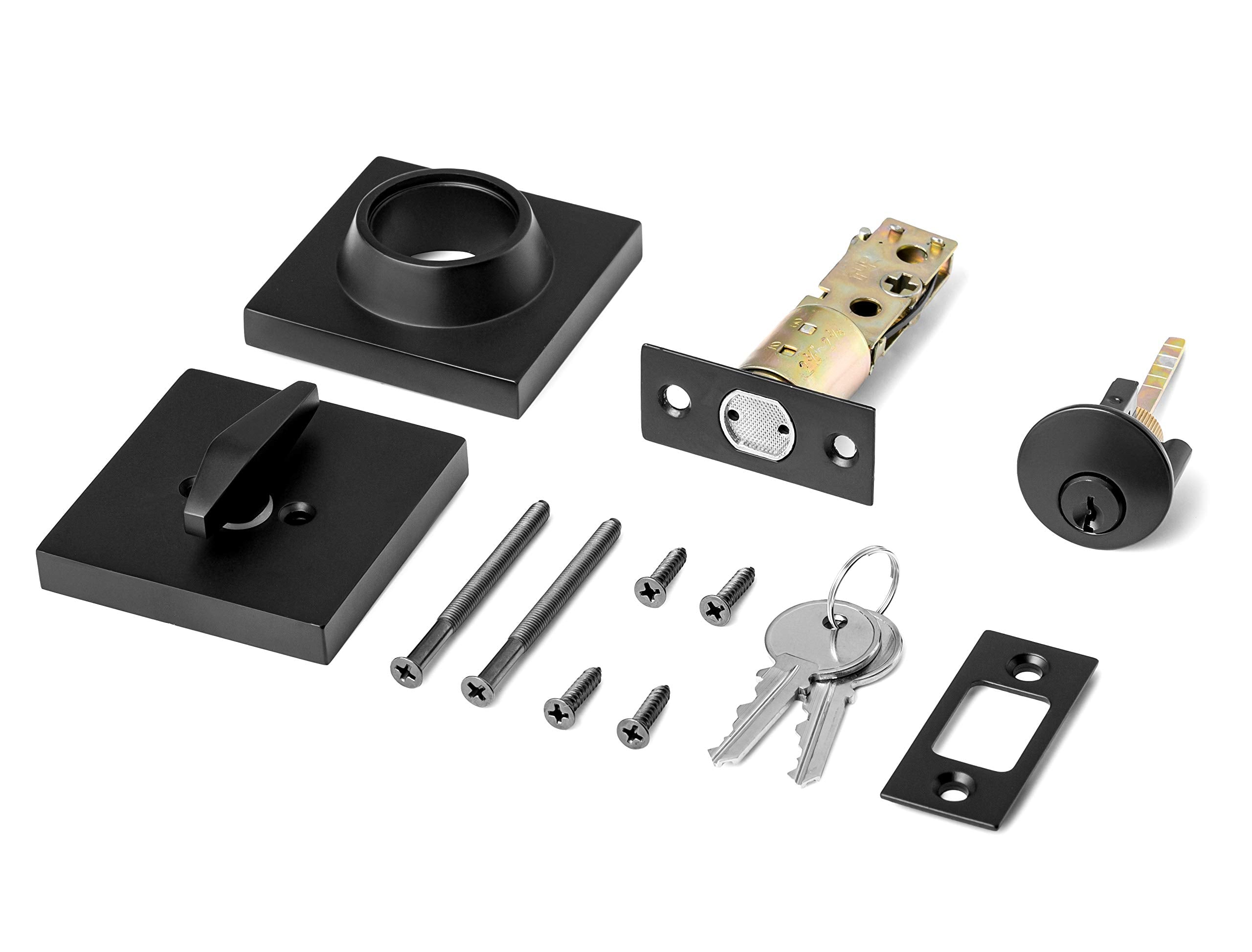 Berlin Modisch Single Cylinder Deadbolt Lock Slim Square For Front Door Modern Contemporary High Security Heavy Duty – Iron Black Finish