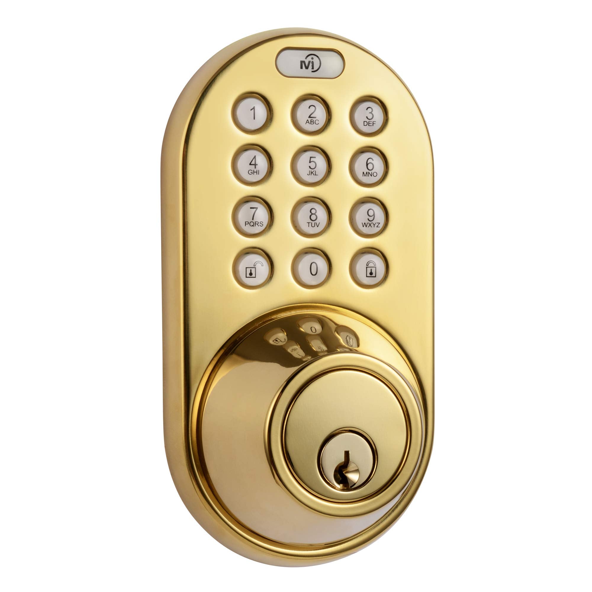 Milocks Df-02P Keyless Entry Deadbolt Door Lock With Electronic Digital Keypad Entry, Polished Brass , Yellow