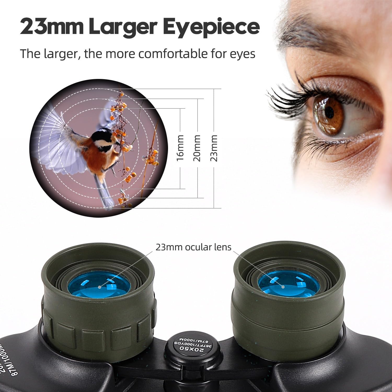 Joneme 20X50 High Powered Binoculars For Adults,Compact Binoculars Telescope With Low Light Vision For Bird Watching Travel Stargazing Concerts Camping -Bak4 Prism Fmc Lens With Phone Adapter(Green)