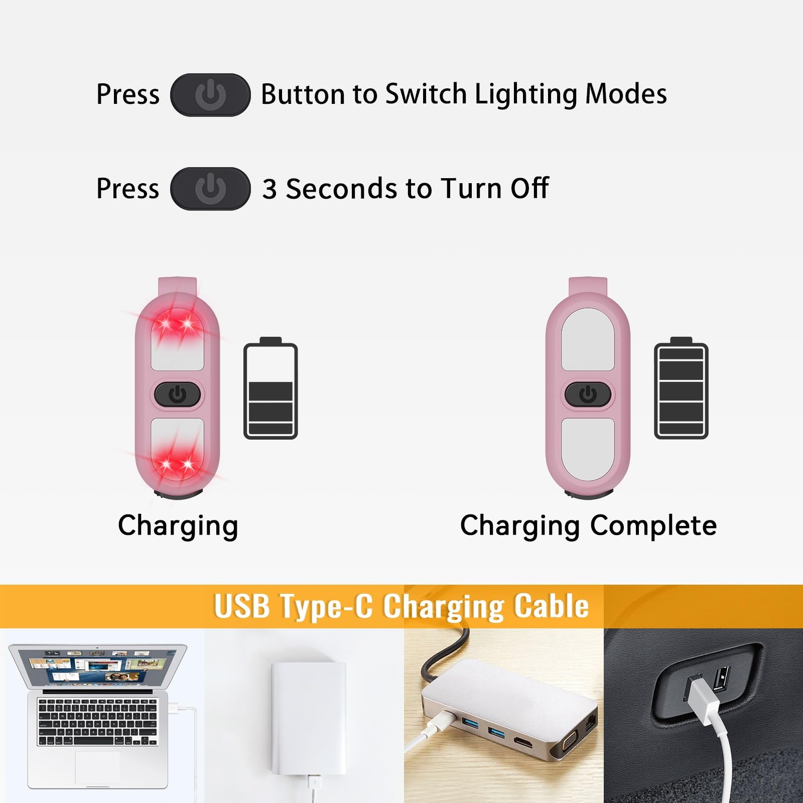 Faxins Nurse Light Led Clip On Flashlight Running Light Rechargeable Safety Lights For Walking At Night Outdoor Nursing Night Shift Light Bright Lightweight Portable  Pink
