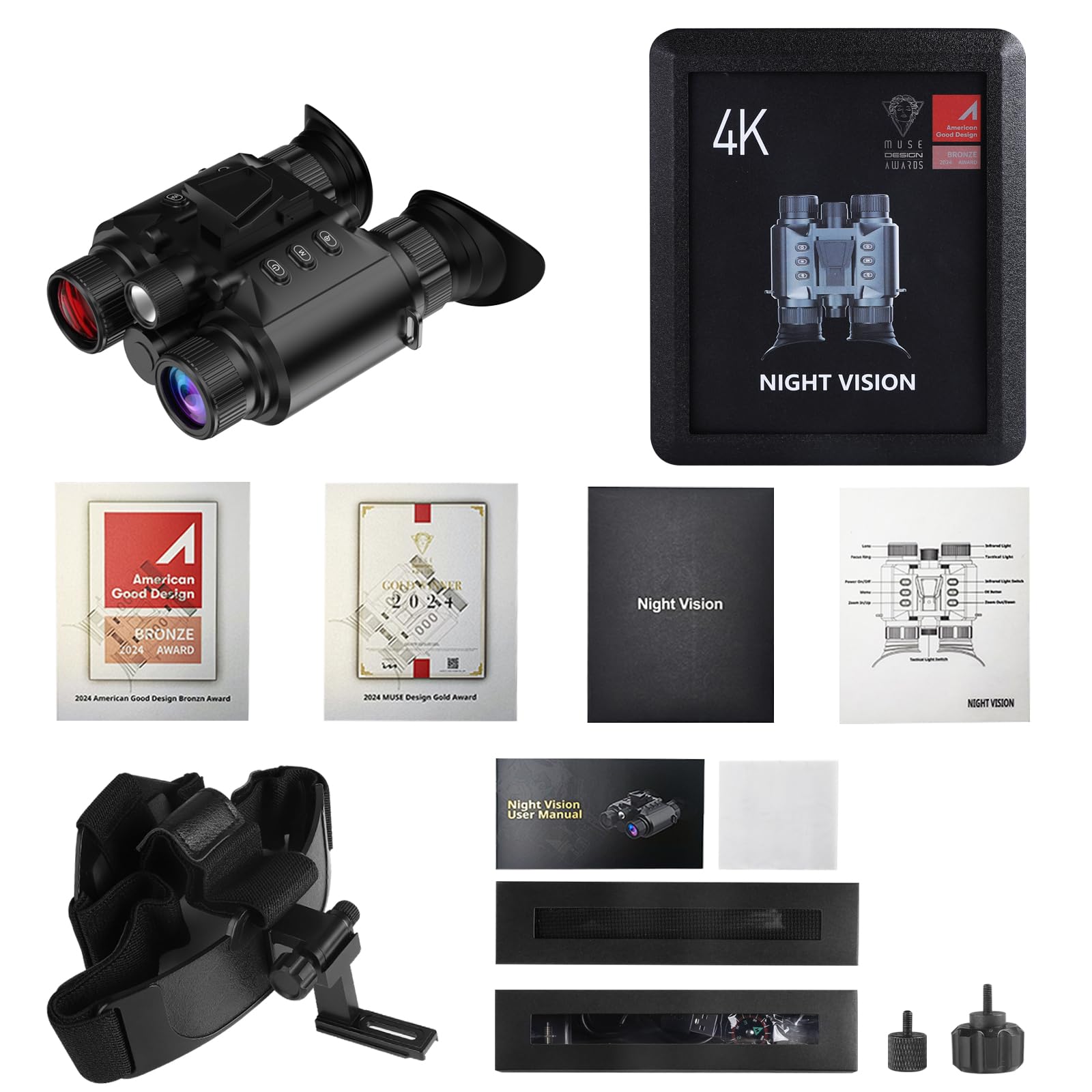 Asika Night Vision Goggles, Night Vision Binoculars For Adults, 4K 2500Ft Head-Mounted Infrared Nvg With 64Gb Card, UtilityLight, 8X Digital Zoom For Outdoor, Camping And Travel Clear Vision At Night