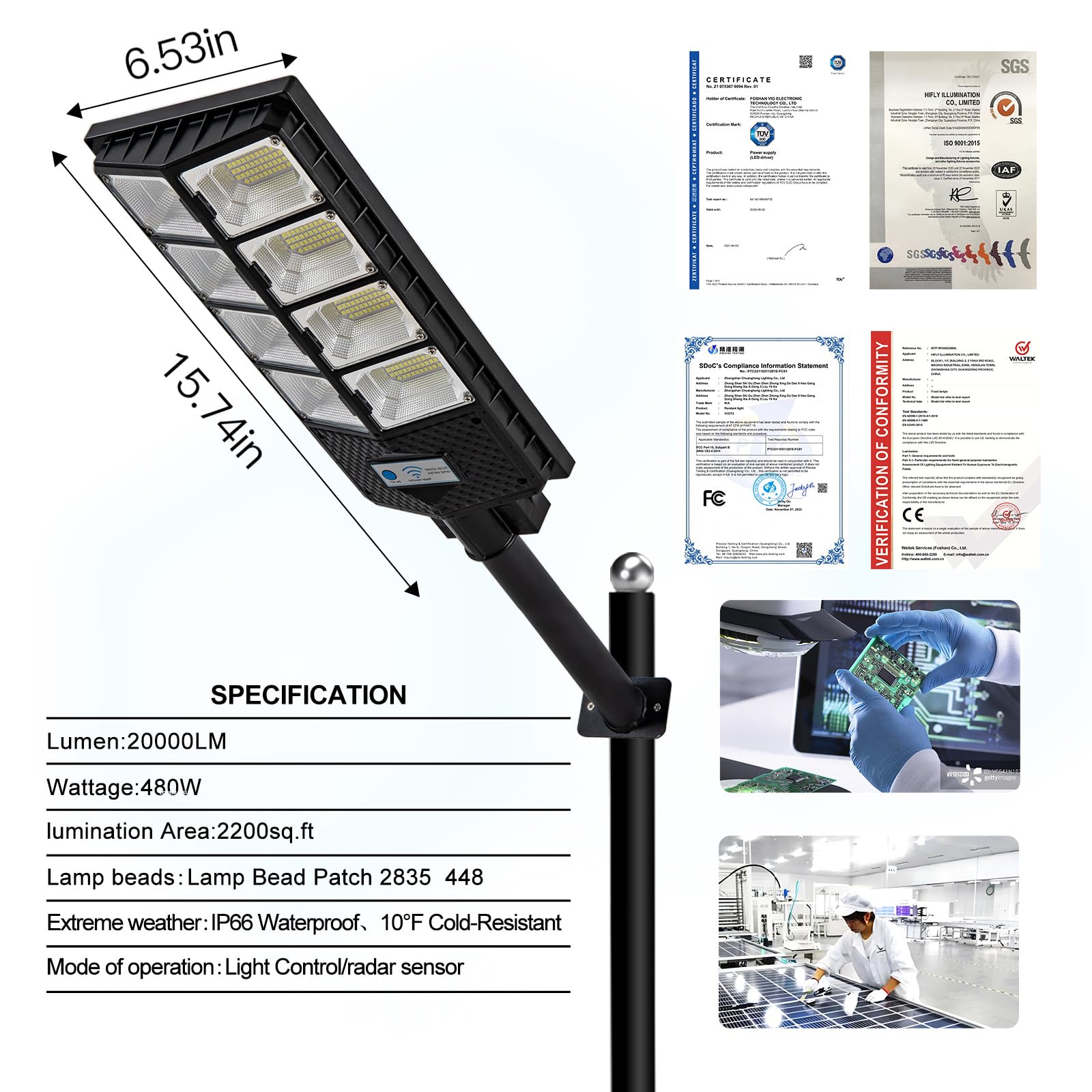 Viruhaka Solar Outdoor Lights,448Leds Street Lights With 20000Lm Hight Brightness, Ip66 Waterproof Security Flood Light, Dusk To Dawn Solar Street Lights,For Exterior Wall, Patio, Yard, Deck, Garden