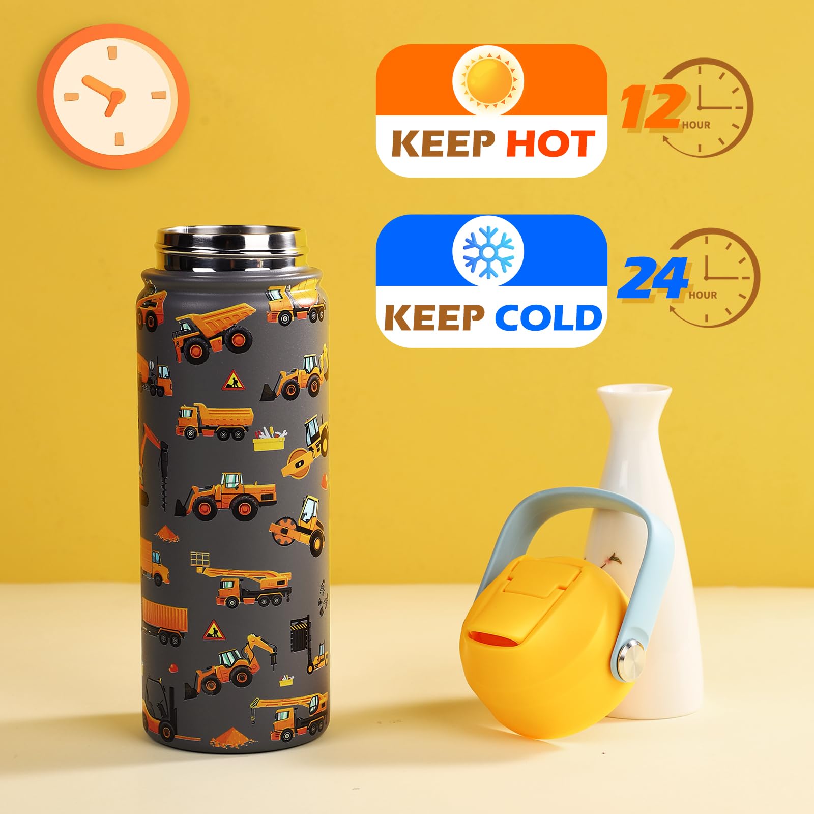 Kids Insulated Water Bottle With Straw 18Oz - 18/8 Stainless Steel Toddler Water Bottle For School