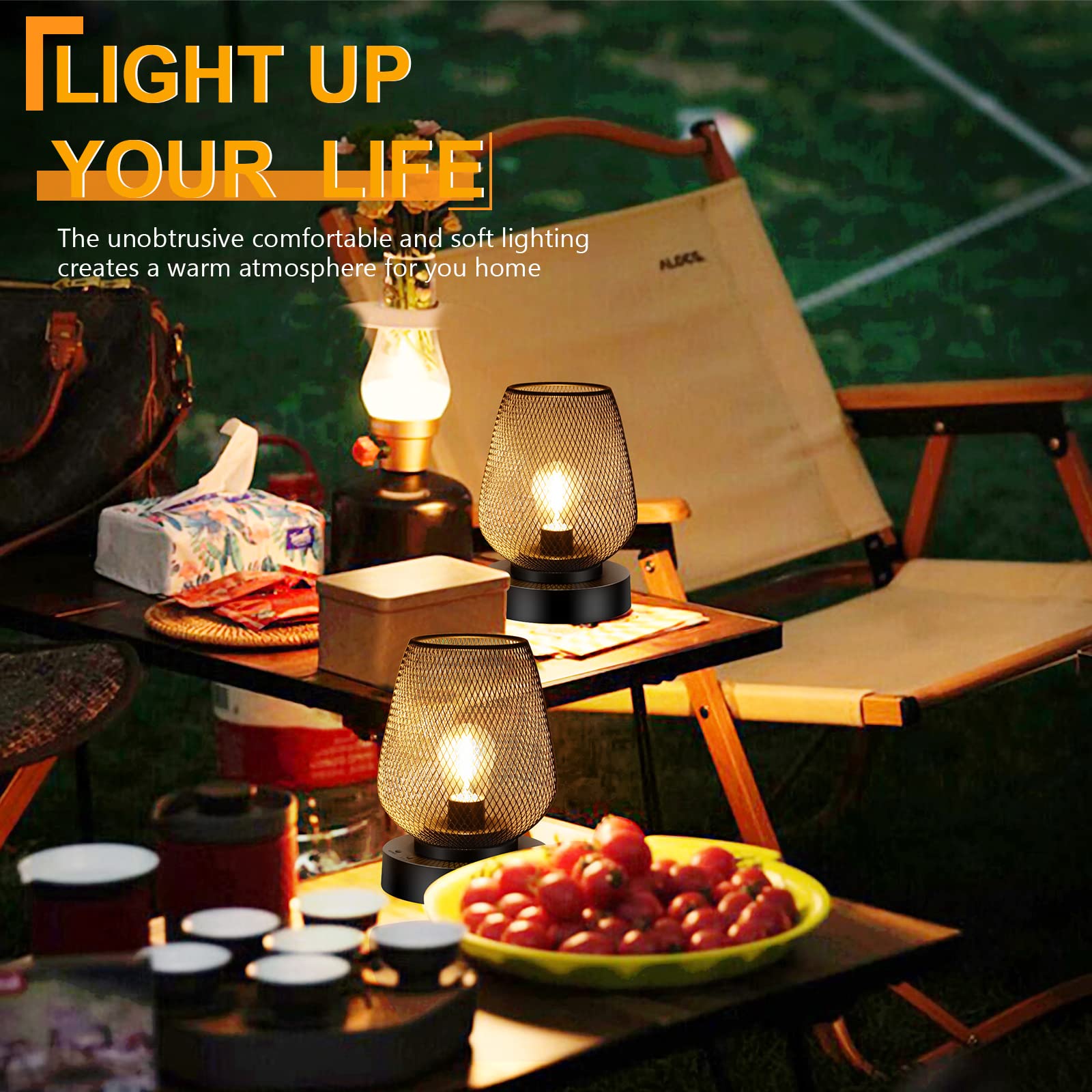 Ubright 2 Pack Rechargeable Table Lamp Cordless Table Lamp Battery Operated Lights Metal With 4 Lighting Mode Indoor Outdoor Lights For Patio Bedroom Living Room (Bulb Included) Black