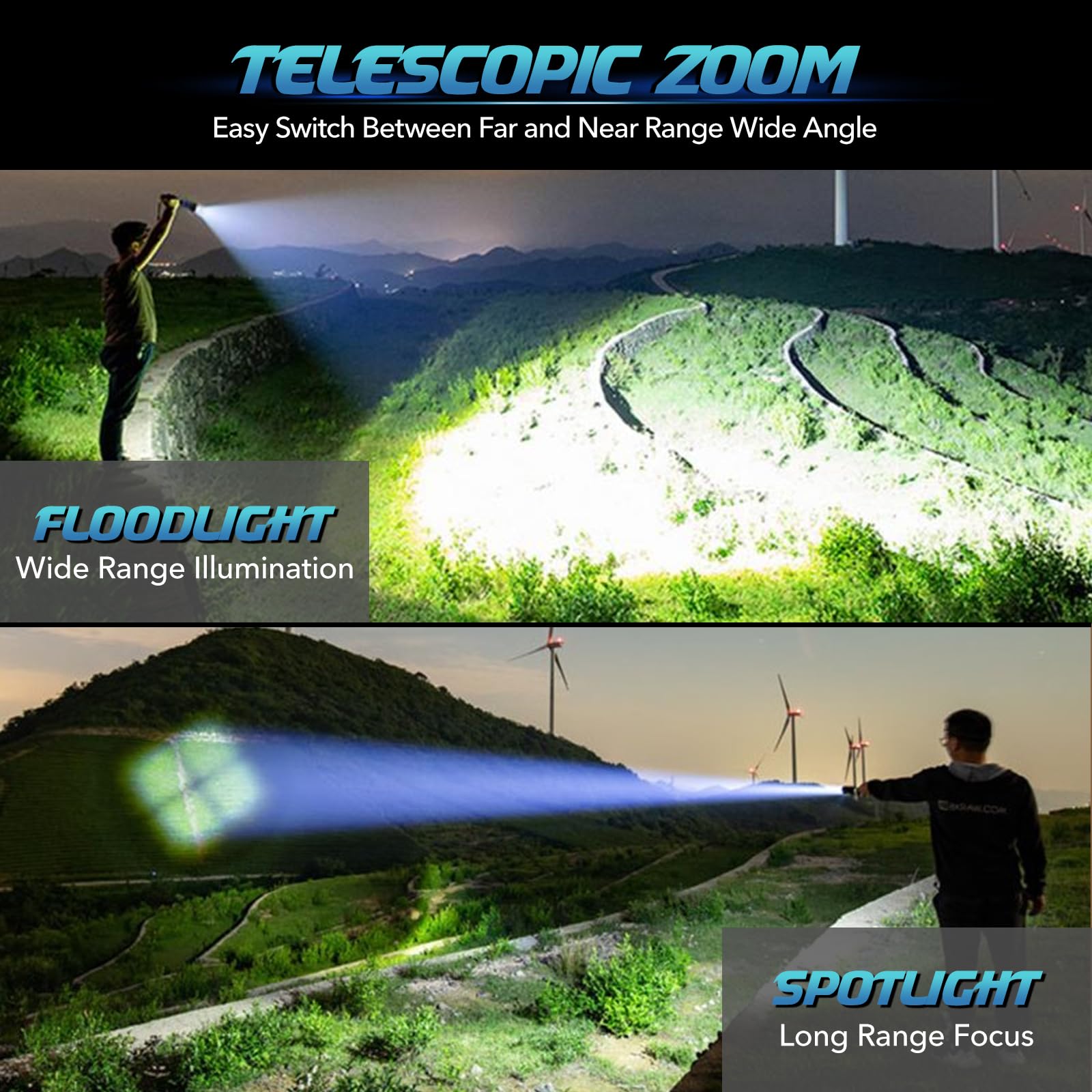 Wordtaiki Rechargeable Flashlights 990,000 High Lumens Flashlight Super Bright High Powered Led Flashlight With Zoomable & 5 Modes,Waterproof Powerful Handheld Flash Light For Home Emergencies