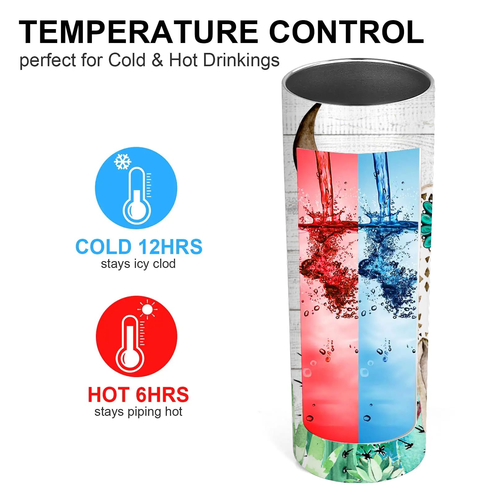 Cactus Western Cow Skinny Tumbler 20 Oz - Cow Water Bottle - Cow Stainless Steel Vacuum Insulated